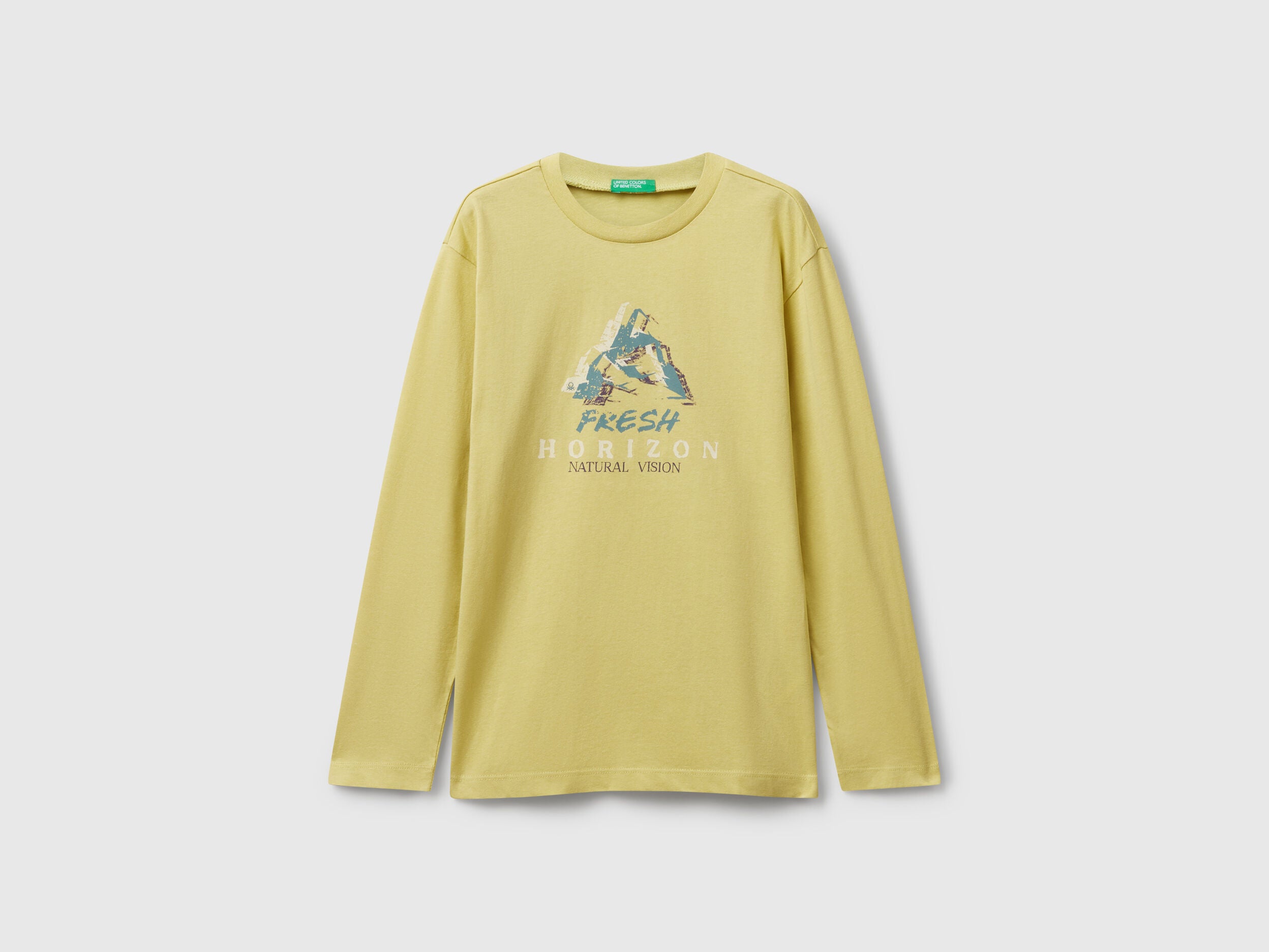 Benetton_Yellow_Cotton T-Shirt with Print_35RYC10QQ_0Y6_01
