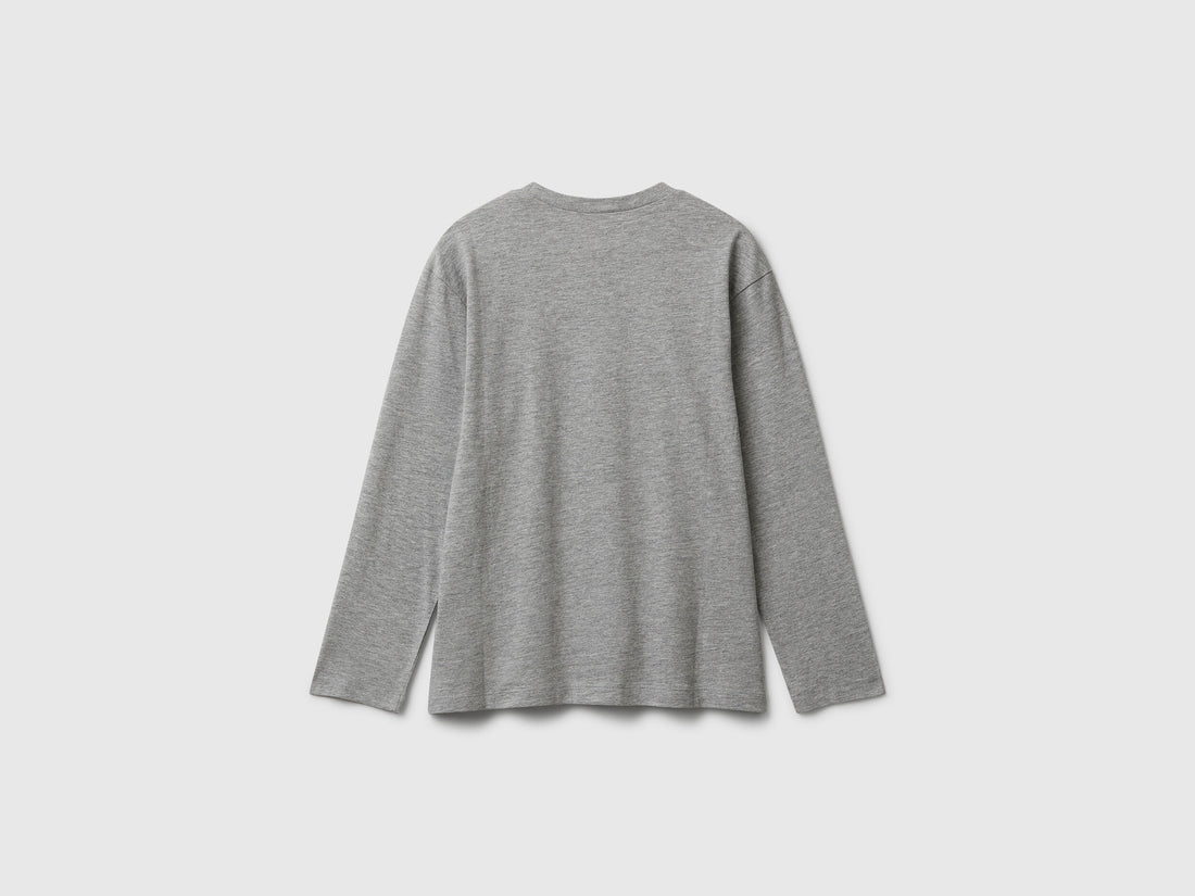 Benetton_Light Gray_Cotton T-Shirt with Print_35RYC10QQ_501_02