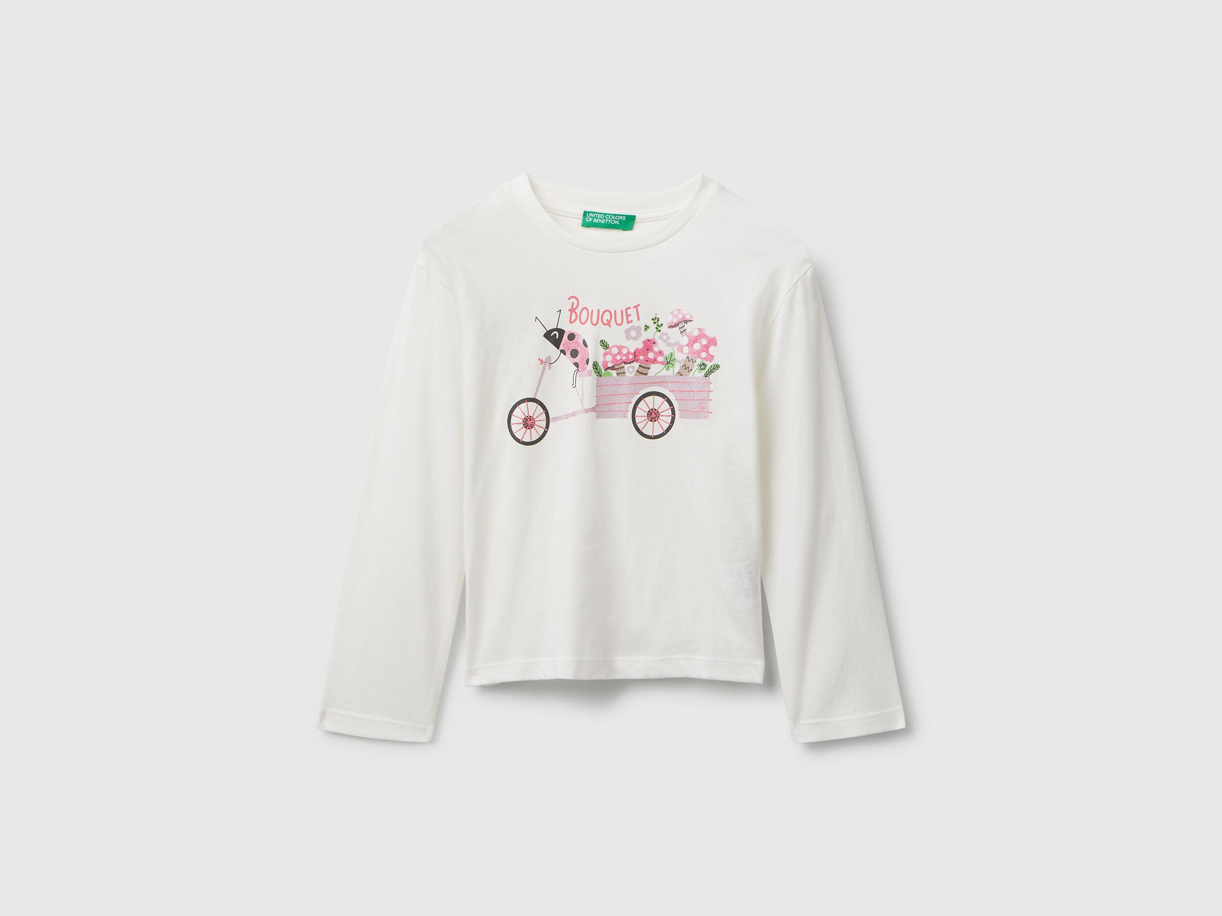 Benetton_Creamy White_Cotton T-Shirt with Glittery Print_35RYG10K7_074_01