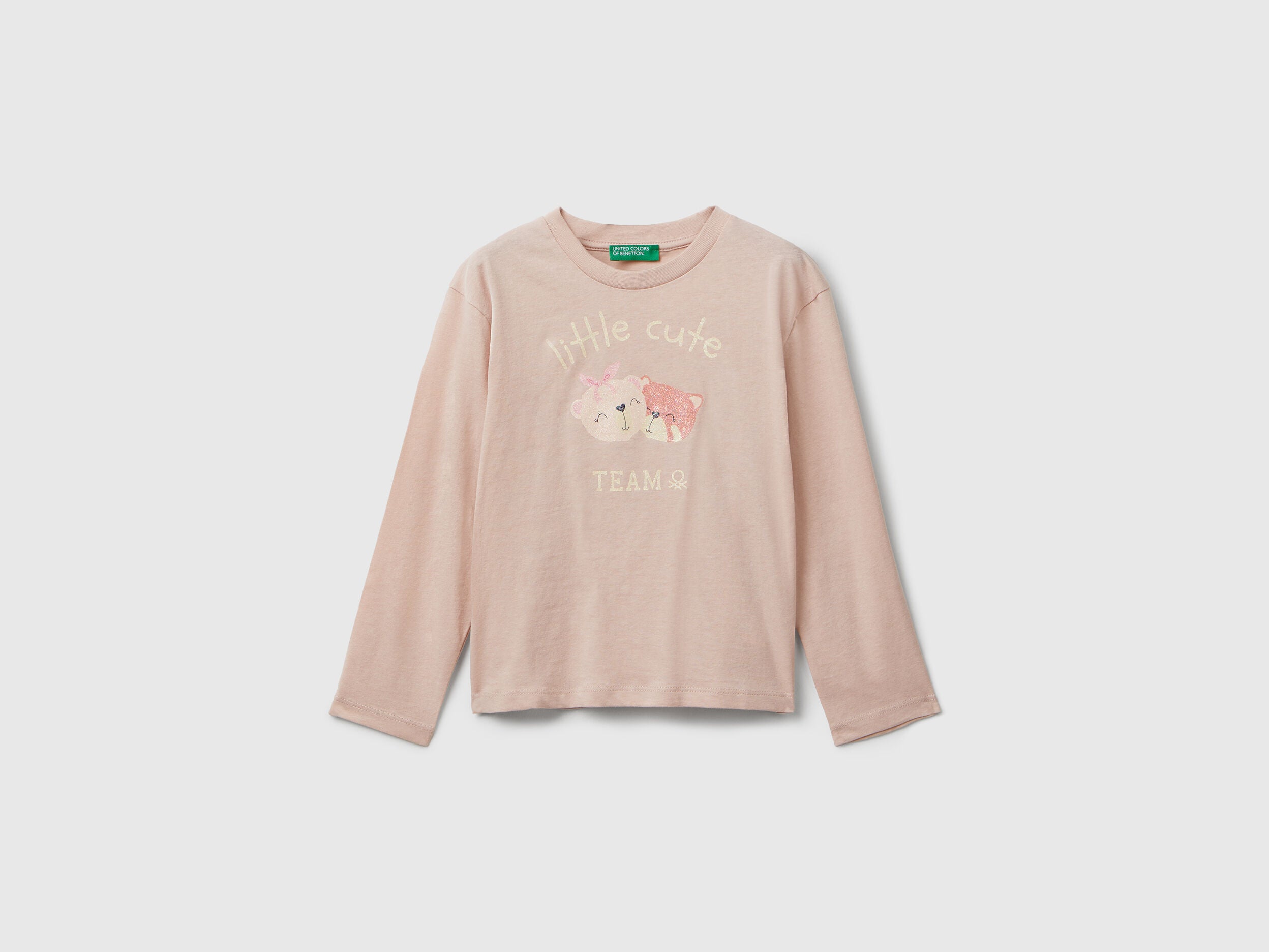 Benetton_Soft Pink_Cotton T-Shirt with Glittery Print_35RYG10K7_12U_01