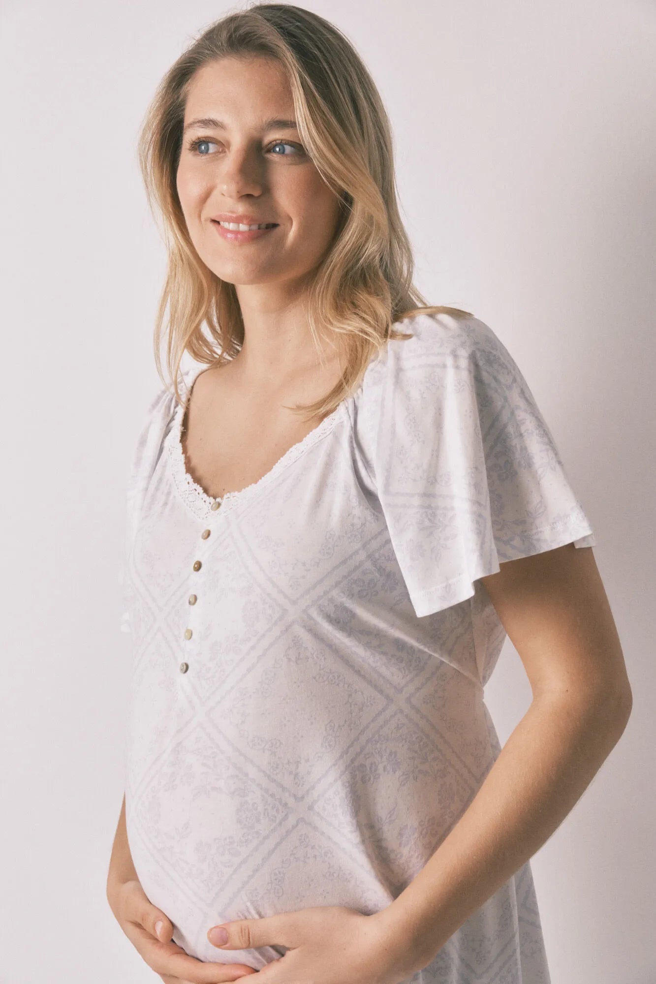 Women Secret Blue Print Women Blue Cotton Ruffle Nightgown "Maternity" SKU: 3633452_19 Image 01