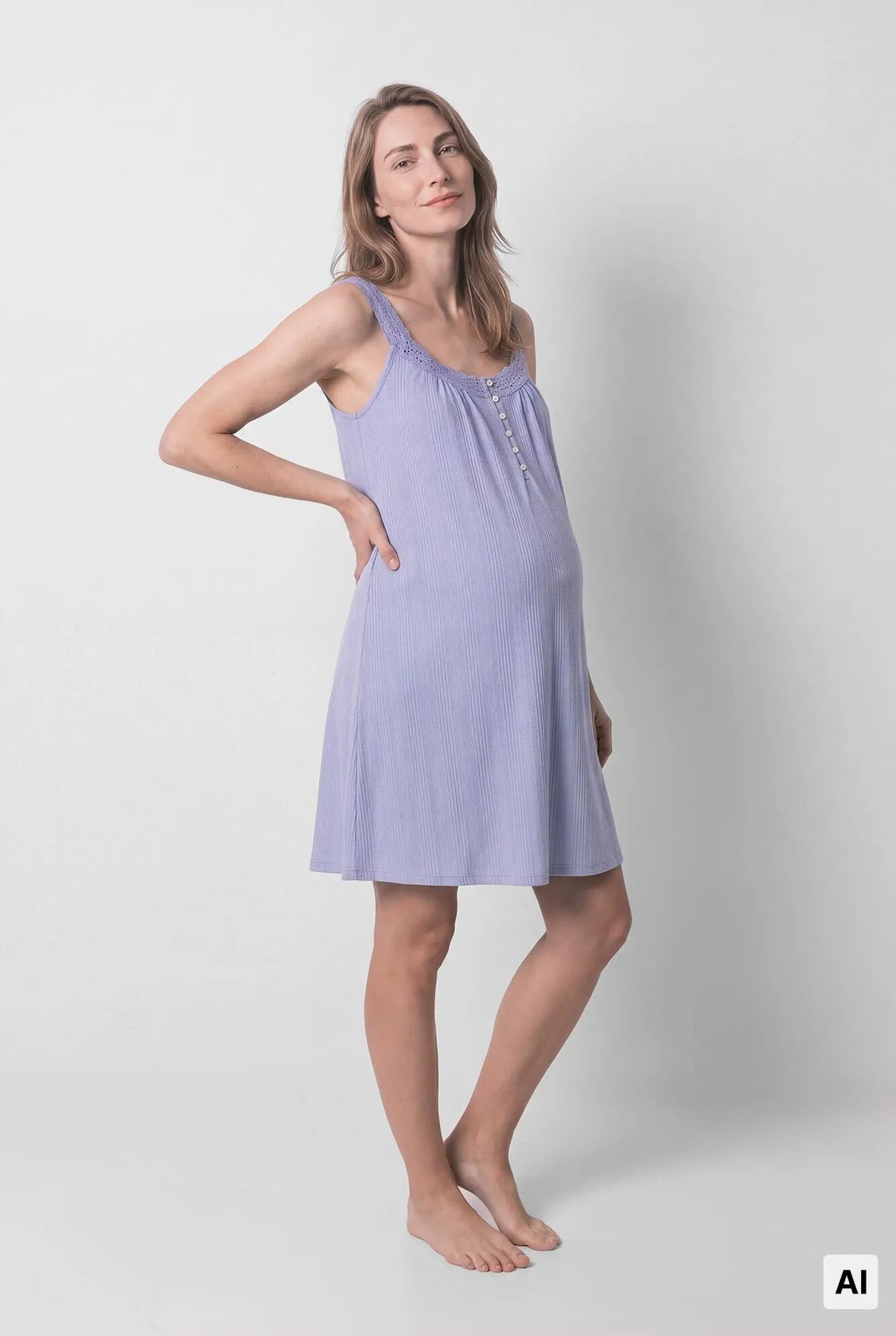 Women Secret Medium Blue Women Blue "Maternity" Lace Strap Nightgown SKU: 3634156_12 Image 02