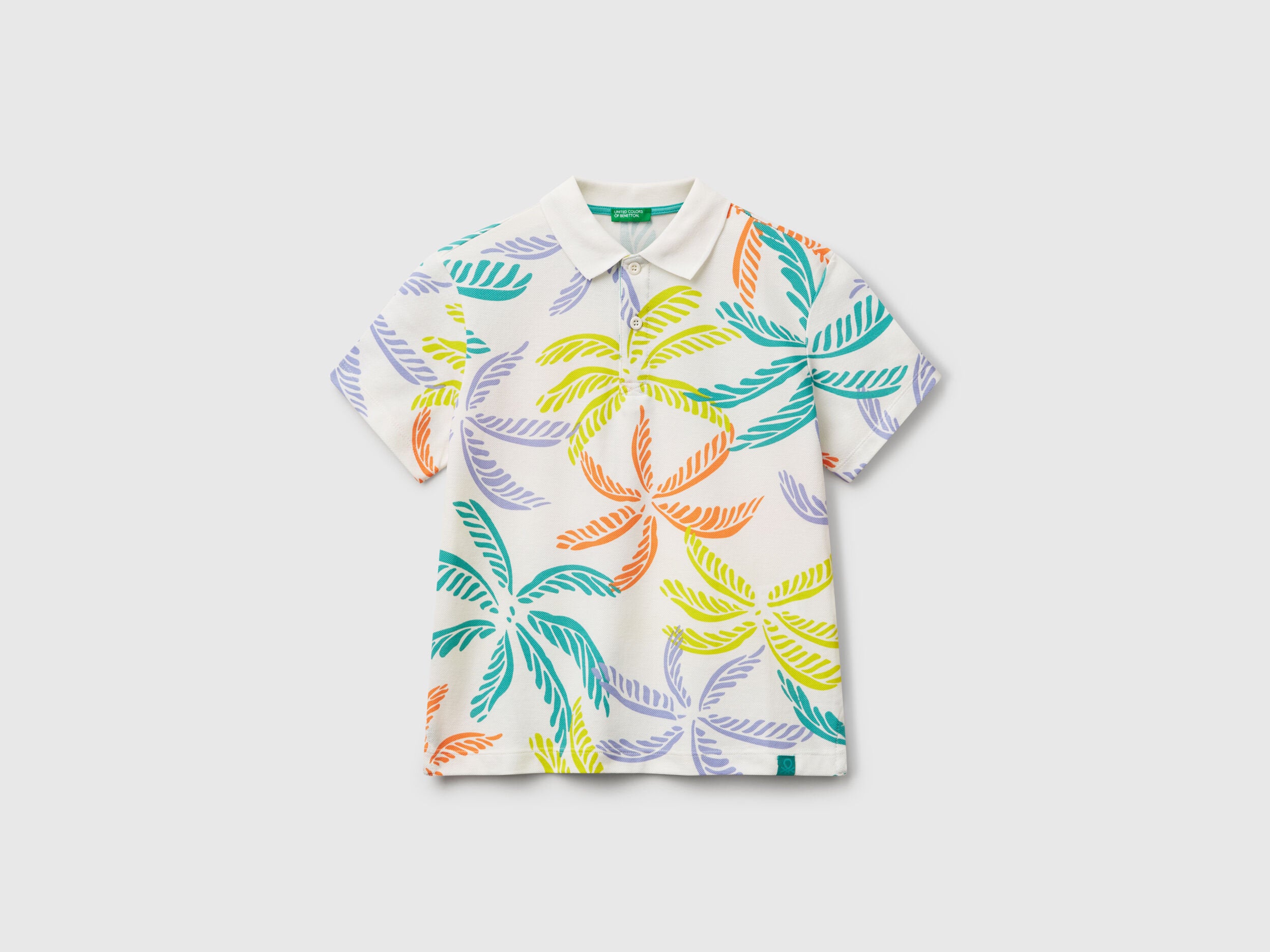 Benetton_White Polo with Tropical Print_36Y4C301W_75E_01