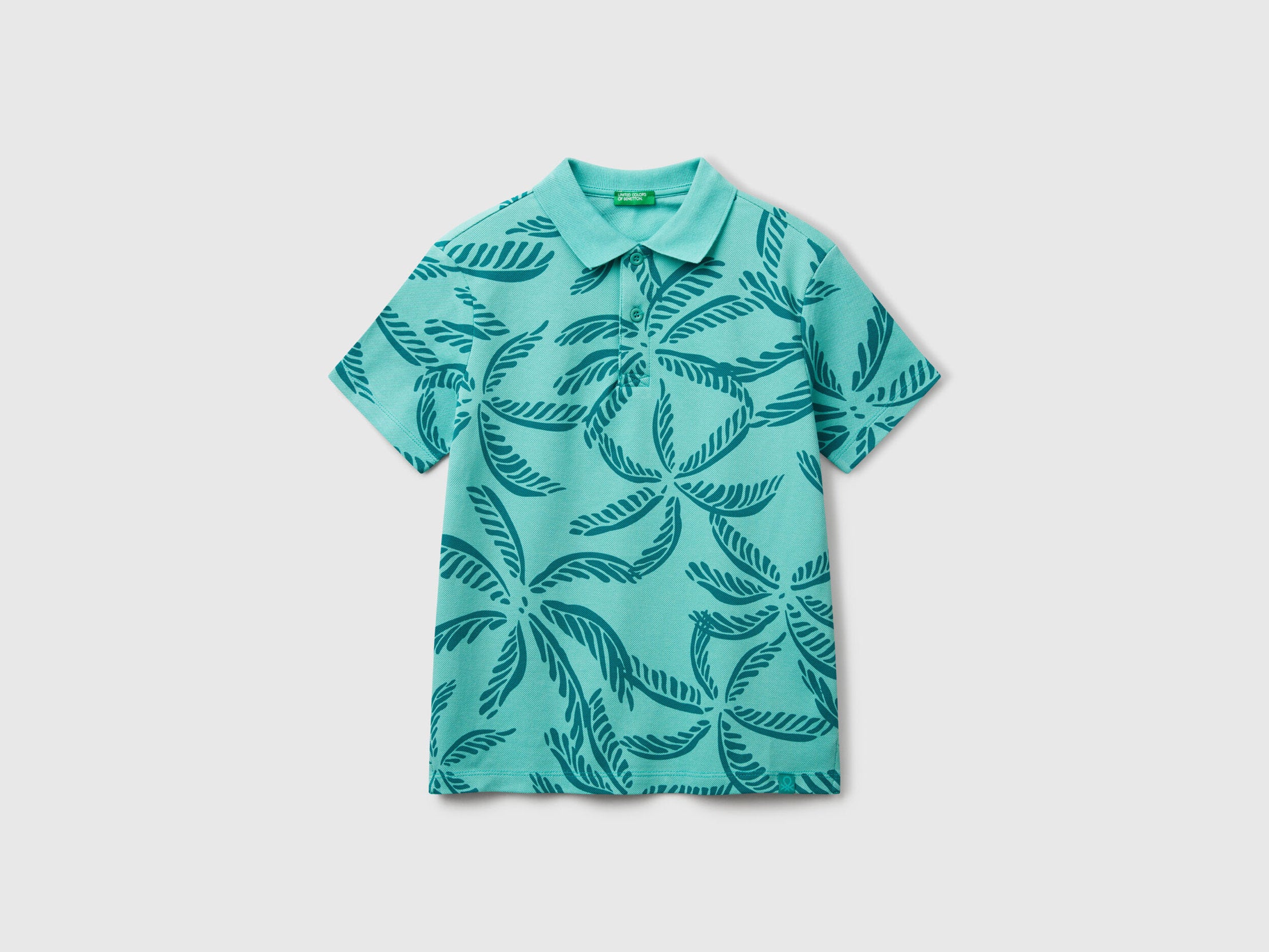 Benetton_Green Polo with Tropical Print_36Y4C301W_75H_01