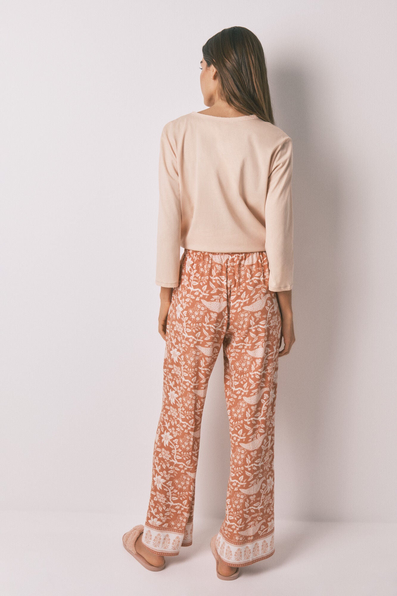 Women Secret_Orange_Long Orange Floral Viscose Trouser_3702258_65_04