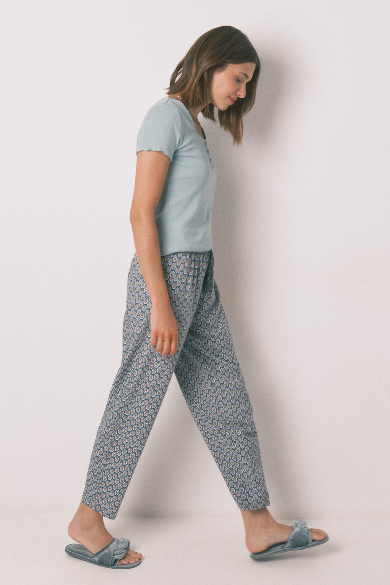 Women Secret_Green_Carrot Viscose Print Stamp Long Trouser_3702265_22_01