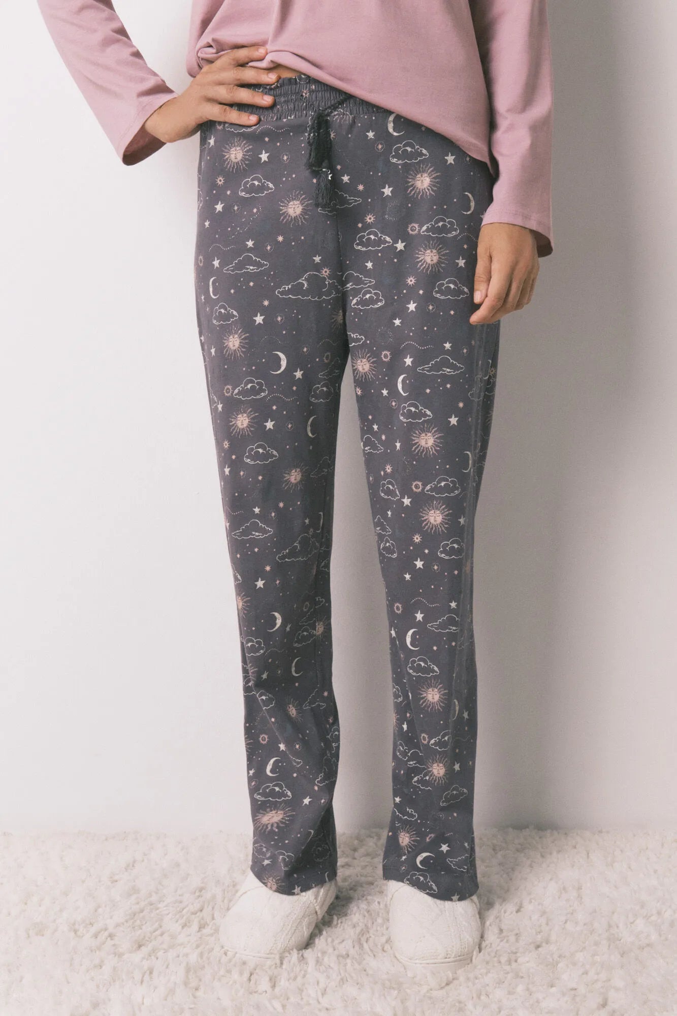 Women Secret_Charcoal Grey_100% Cotton Long Trouser with Astral Print_3702282_40_03