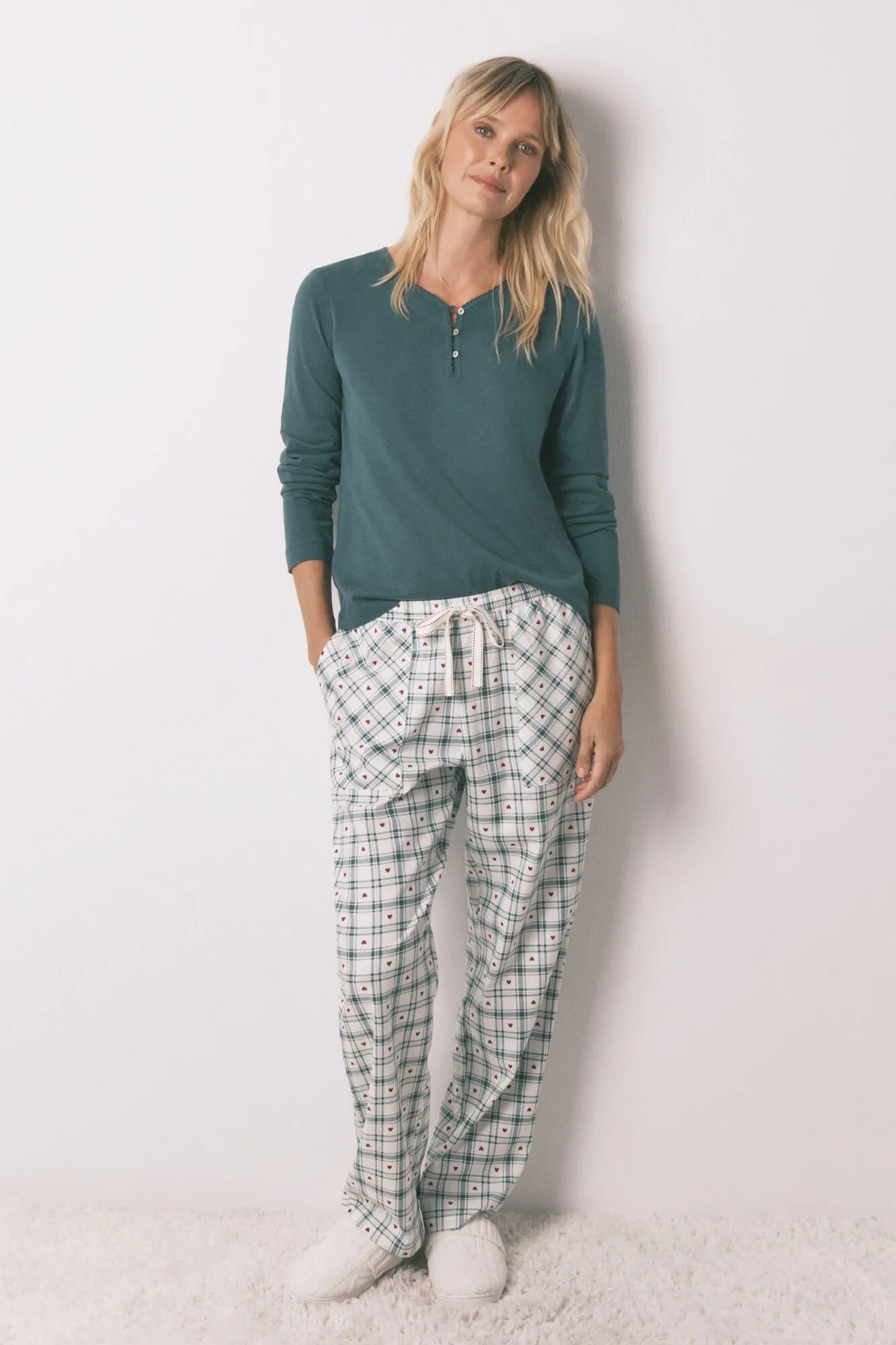 Women Secret_Green Print_Long Green Plaid Print Trouser_3702286_29_01