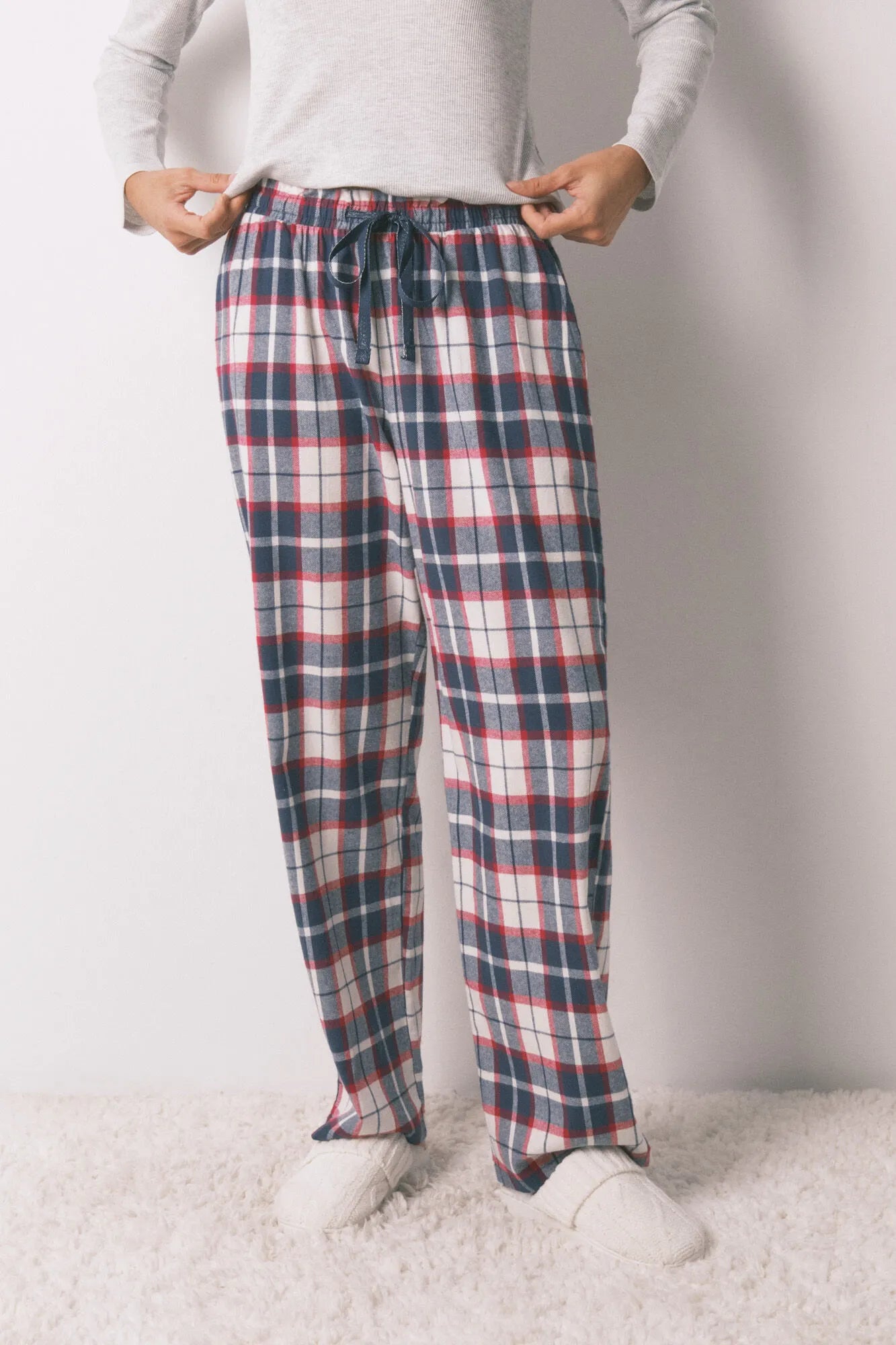 Women Secret_Blue Print_Long 100% Cotton Blue Plaid Flannel Trousers_3702290_19_02