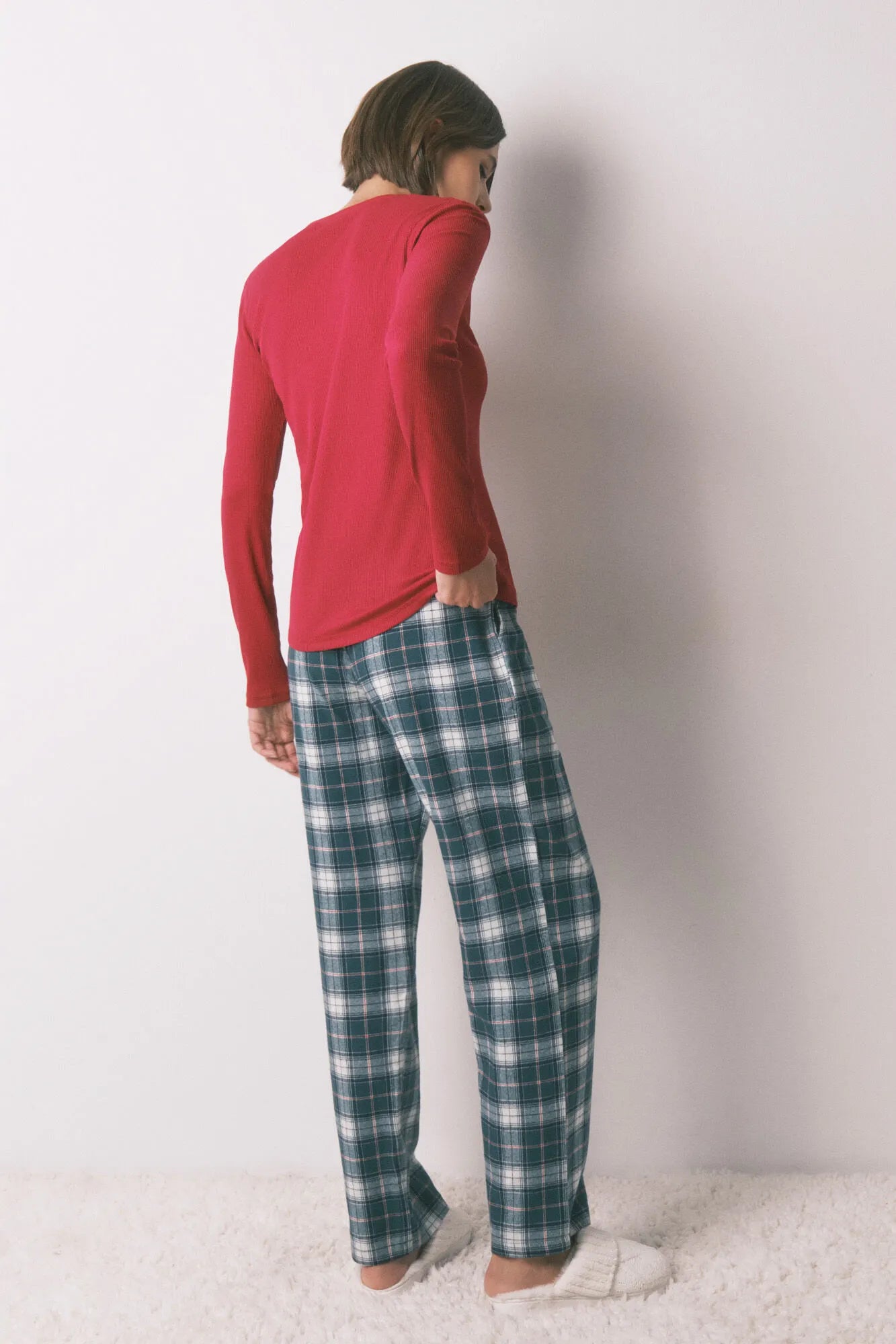 Women Secret_Green Print_Green Plaid 100% Cotton Flannel Long Trousers_3702291_29_04
