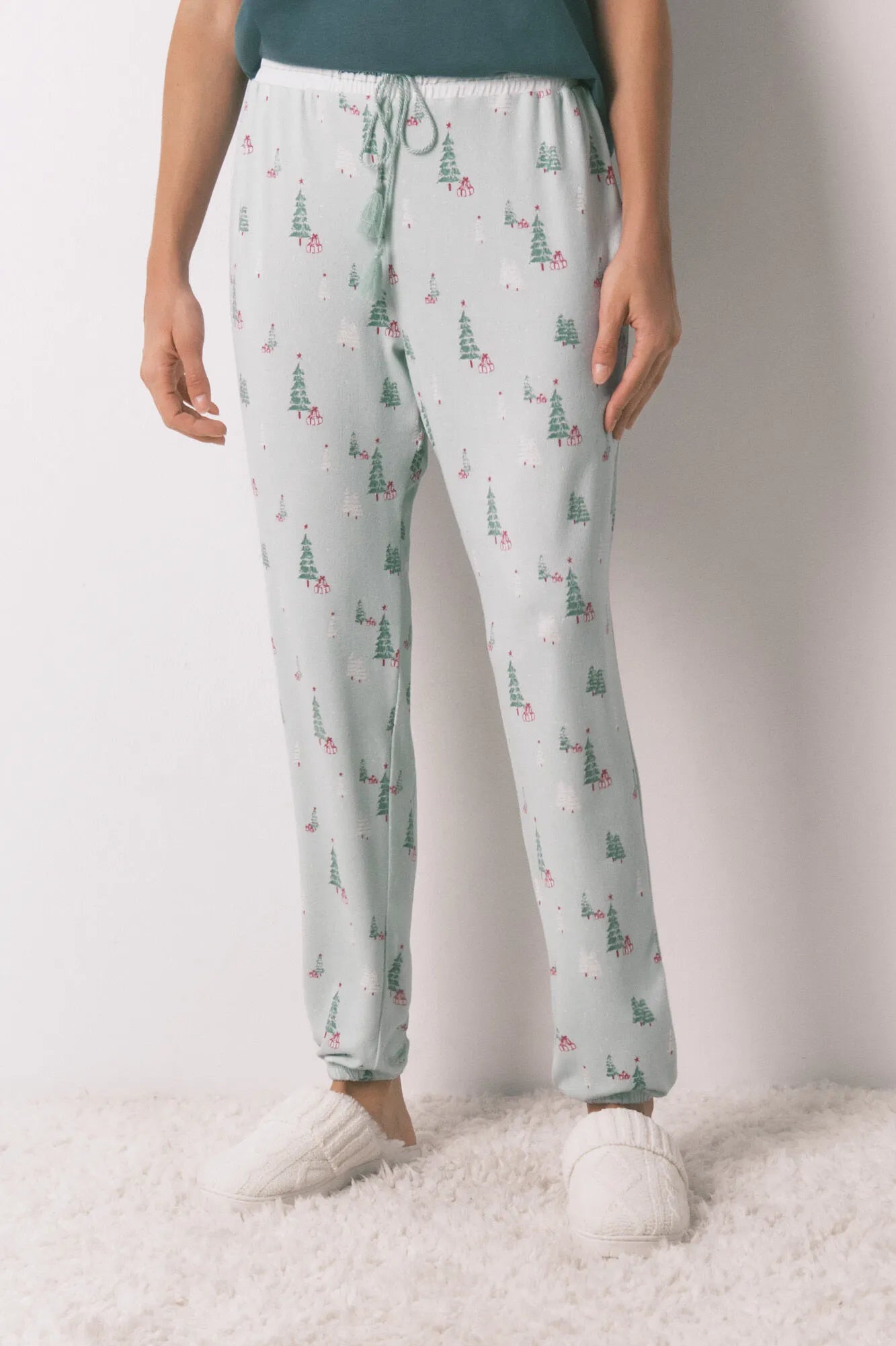Women Secret_Green_Long Jersey-Knit Trouser with Christmas Print_3702295_23_02