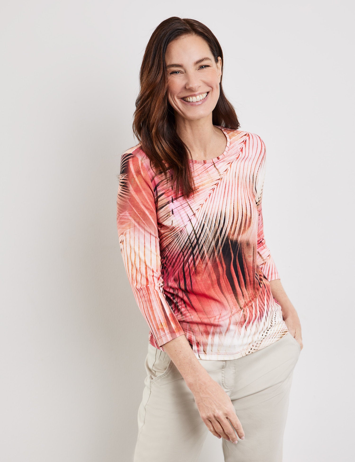 Patterned T Shirt With 3/4 Sleeve_370291 35060_6068_04