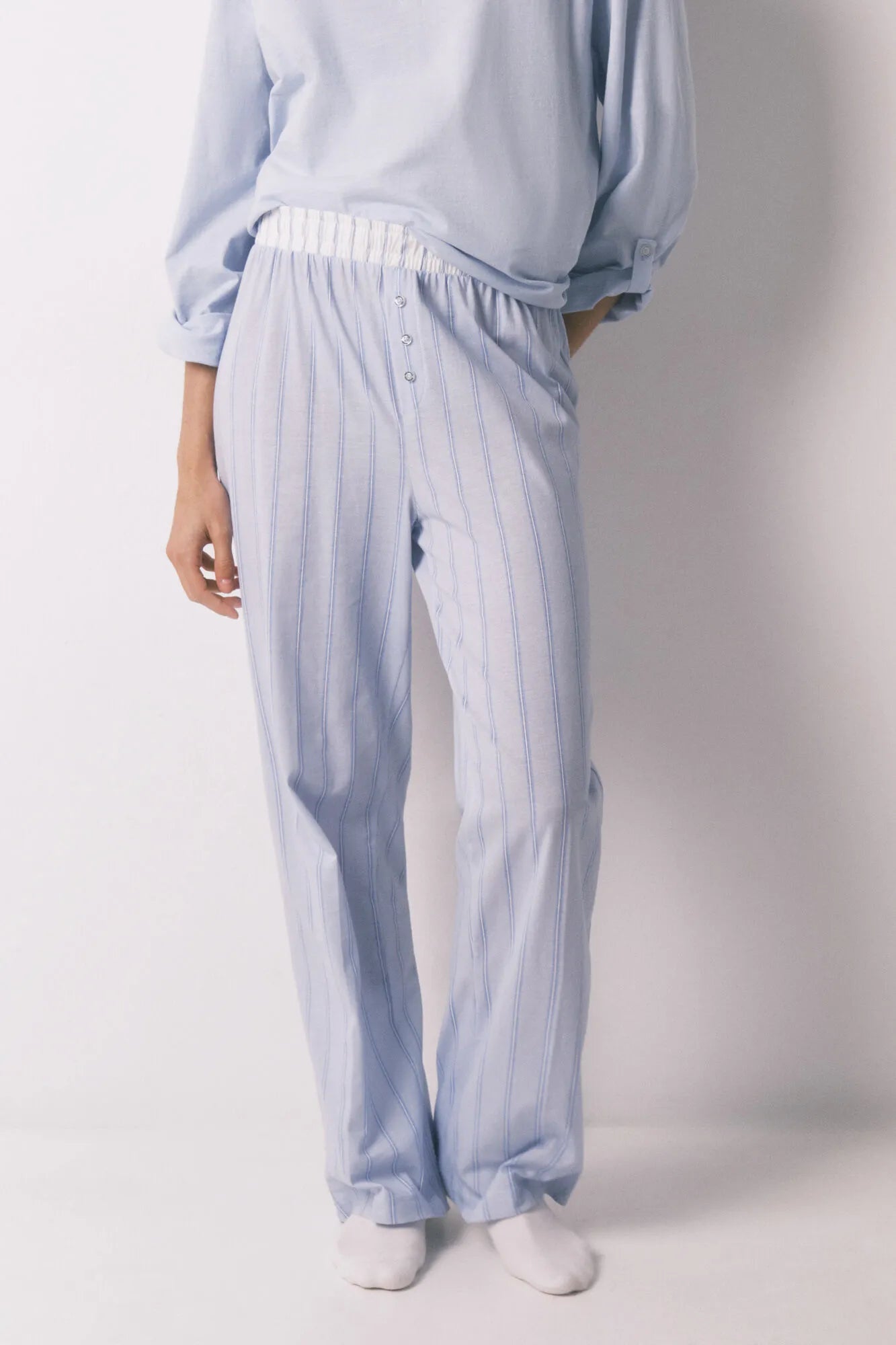 Women Secret_Blue Print_Blue Striped 100% Cotton Long Trousers_3703221_19_02