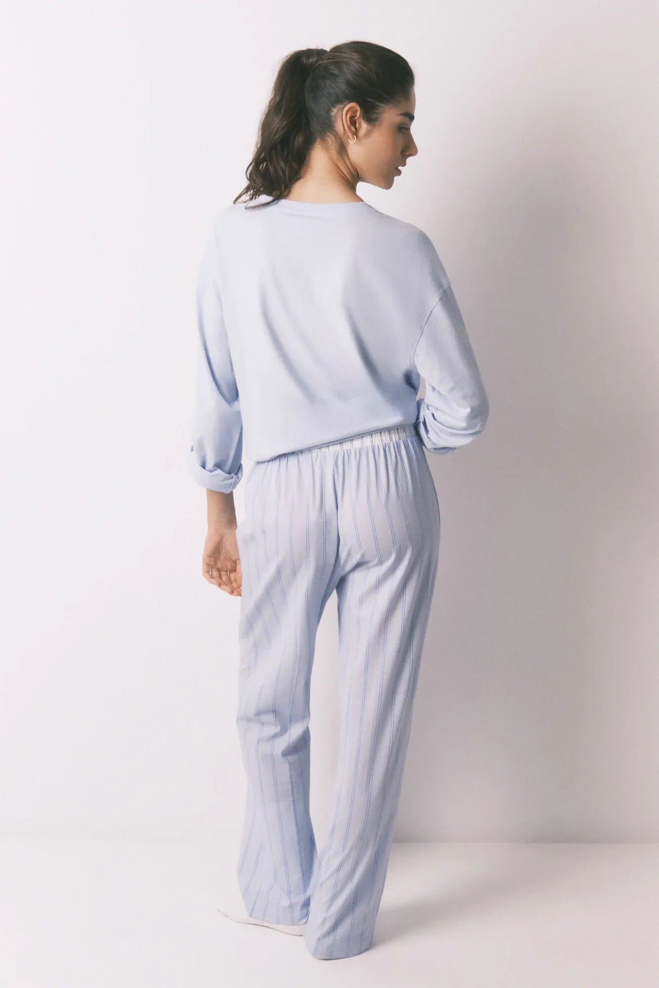 Women Secret_Blue Print_Blue Striped 100% Cotton Long Trousers_3703221_19_04