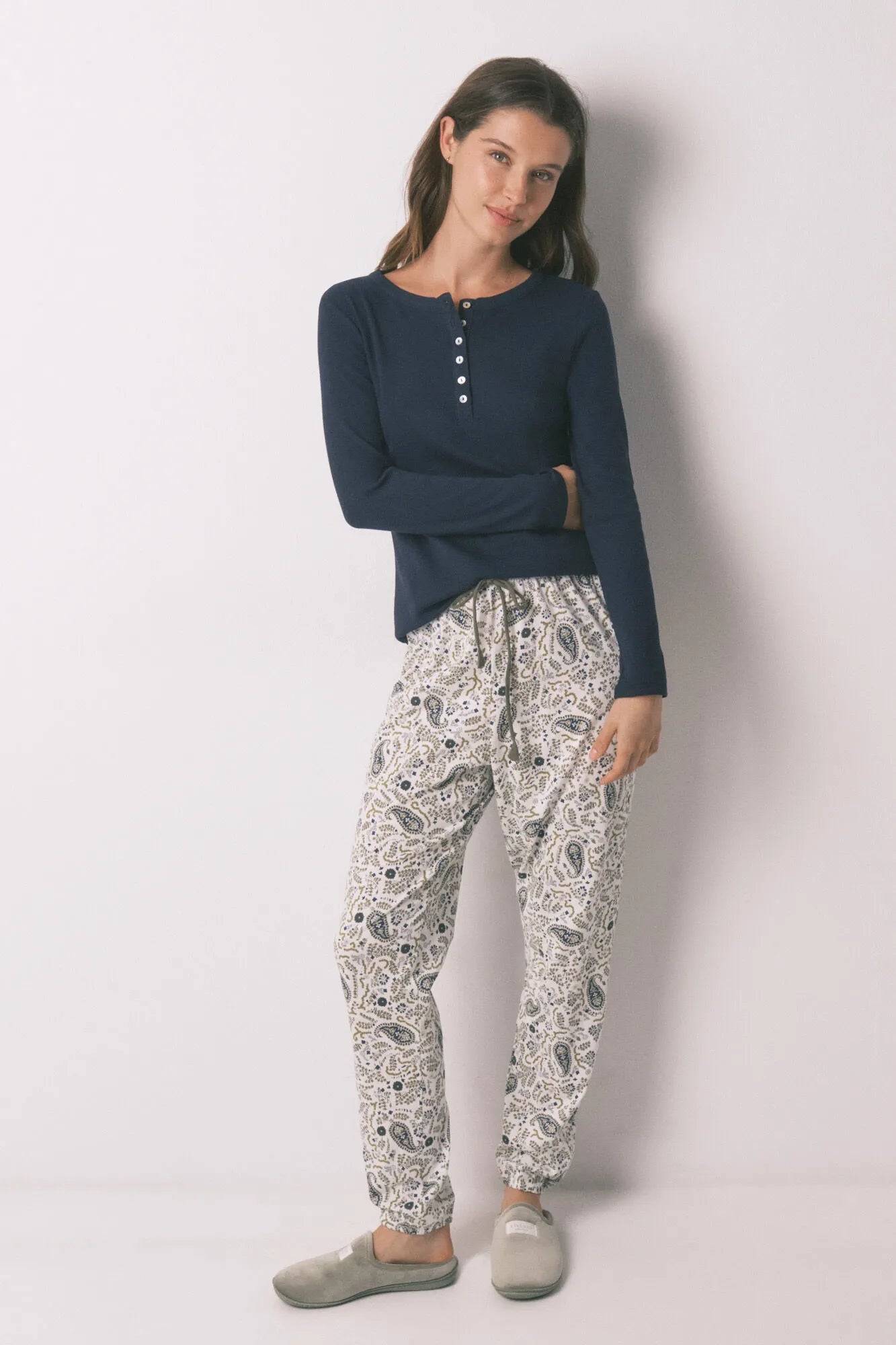 Women Secret_Green Print_Paisley Print Cotton Long Trousers_3703223_29_01
