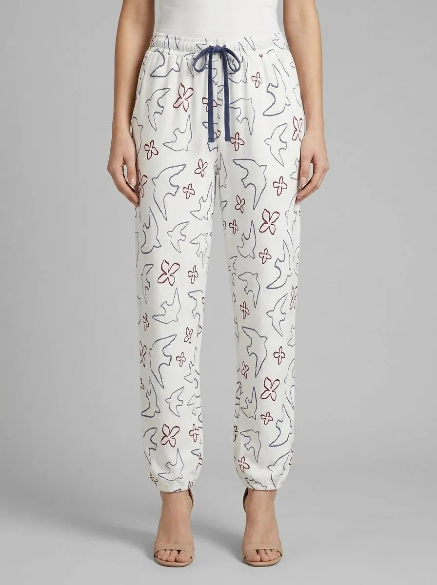 Women Secret_White Print_White Long Bird Print Trousers_3703227_97_00