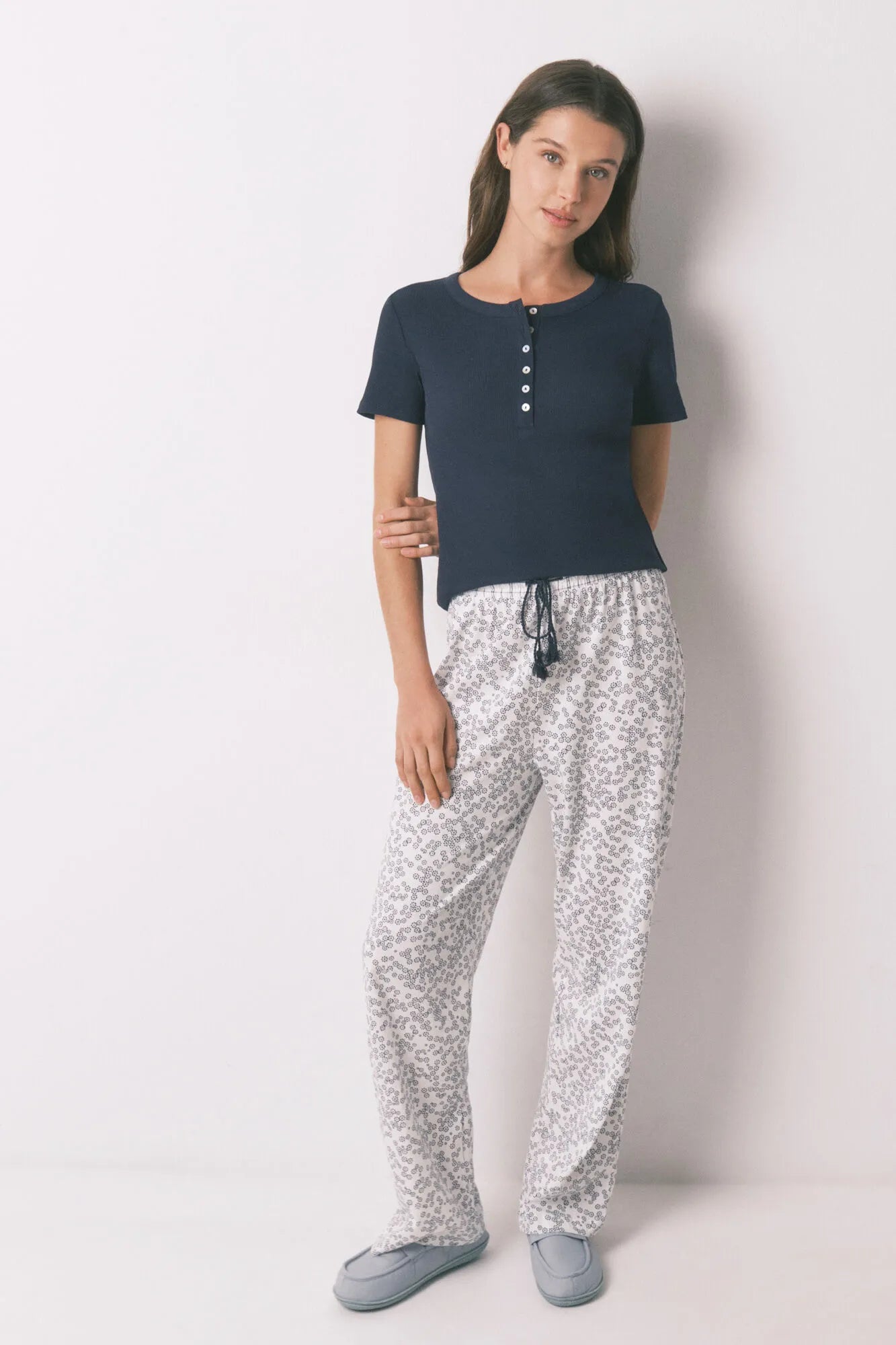 Women Secret_Blue Print_Floral Print Cotton Long Trousers_3703229_19_05