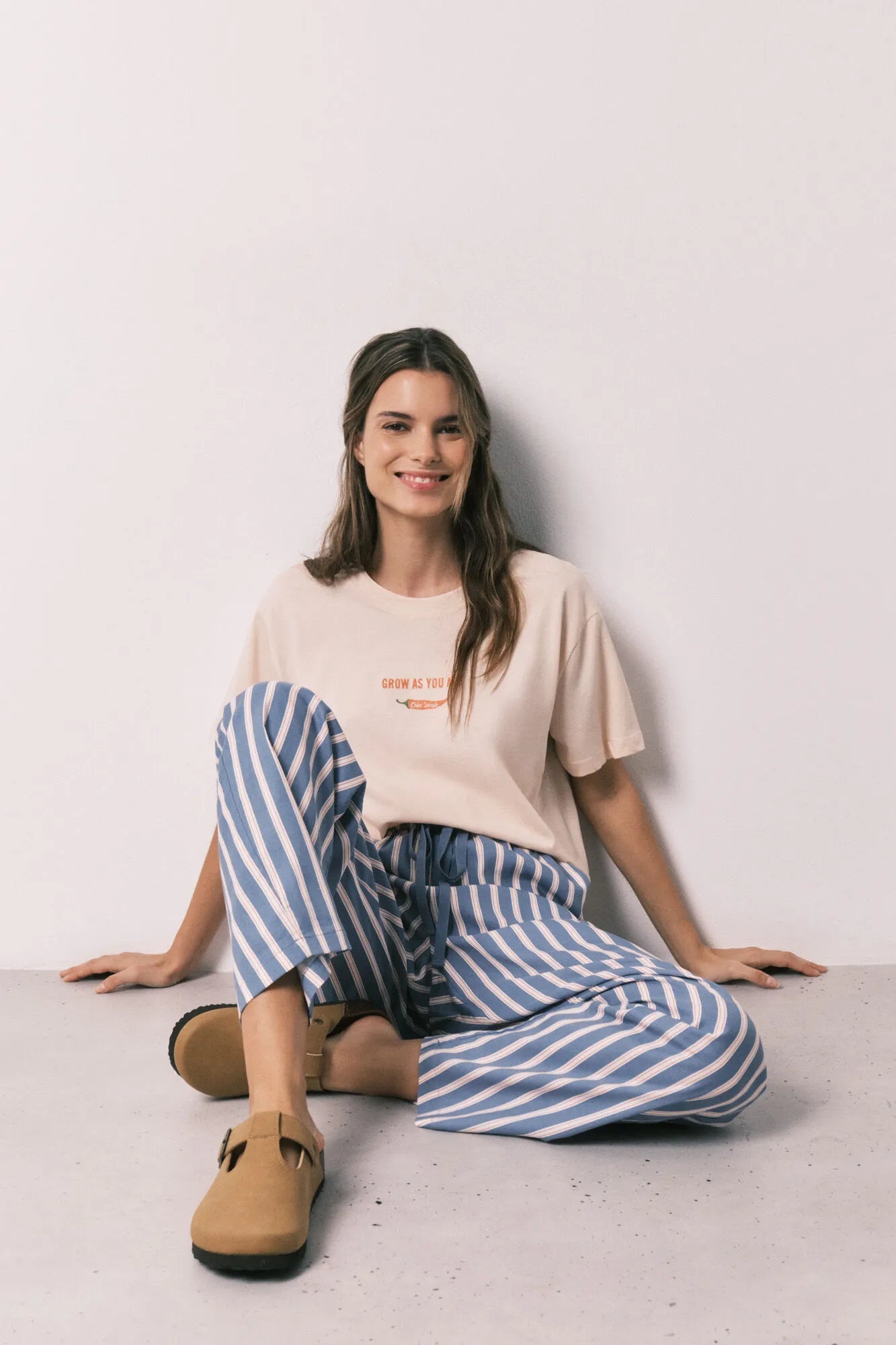 Women Secret Blue Print Women Striped Viscose Long Trousers SKU: 3703232_19 Image 01