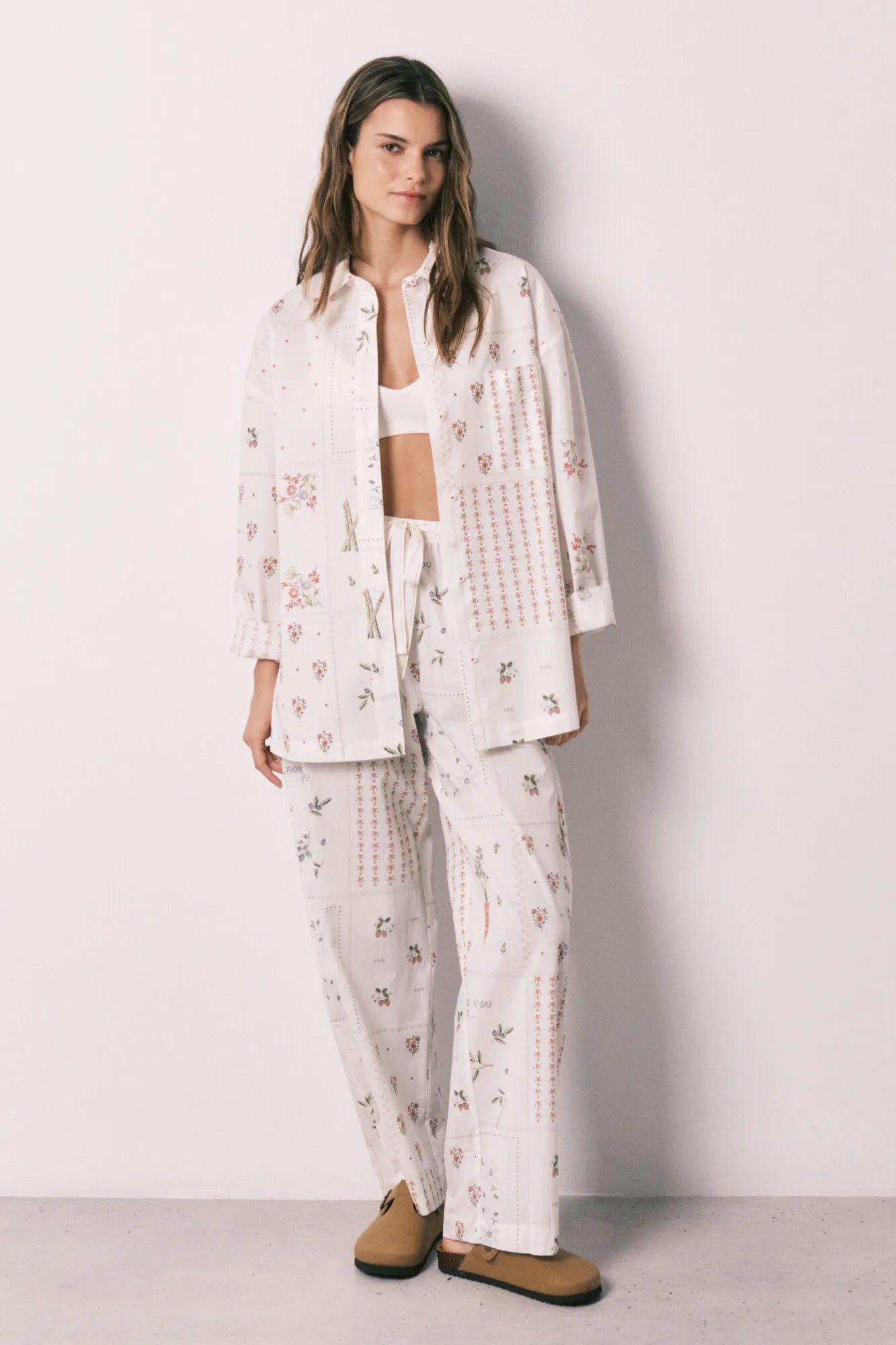 Women Secret White Print Women Floral Print 100% Cotton Long Trousers SKU: 3703233_97 Image 06