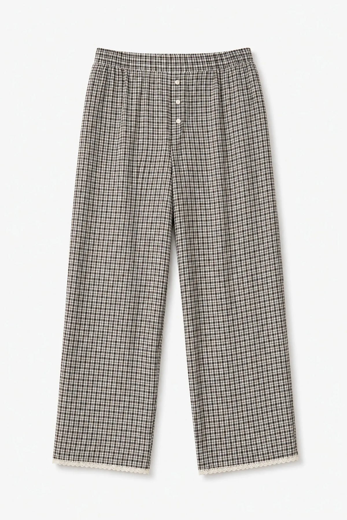 Women Secret Black Women Plaid Capri Trousers with Lace Hems SKU: 3704554_01 Image 05