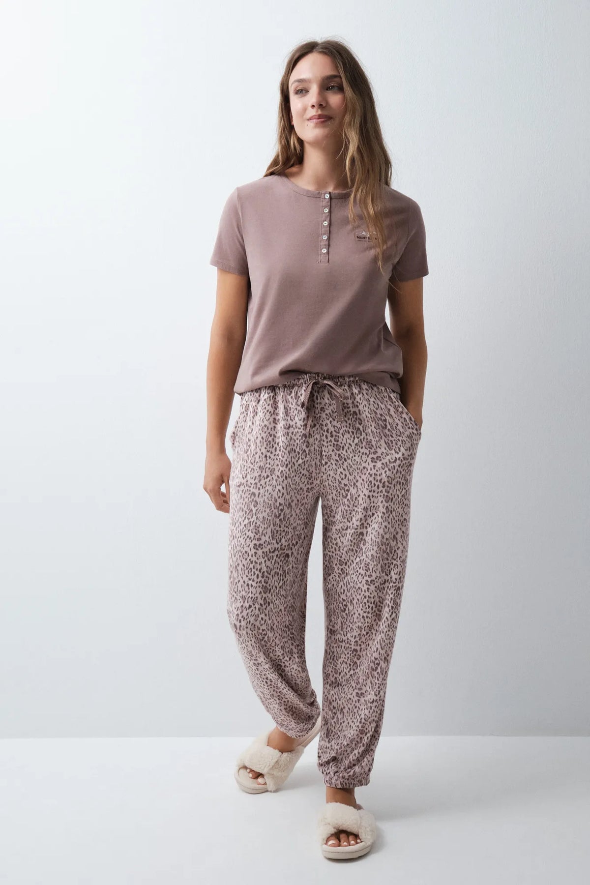 Women Secret Tan Women Animal Print Long Trousers SKU: 3704583_34 Image 02