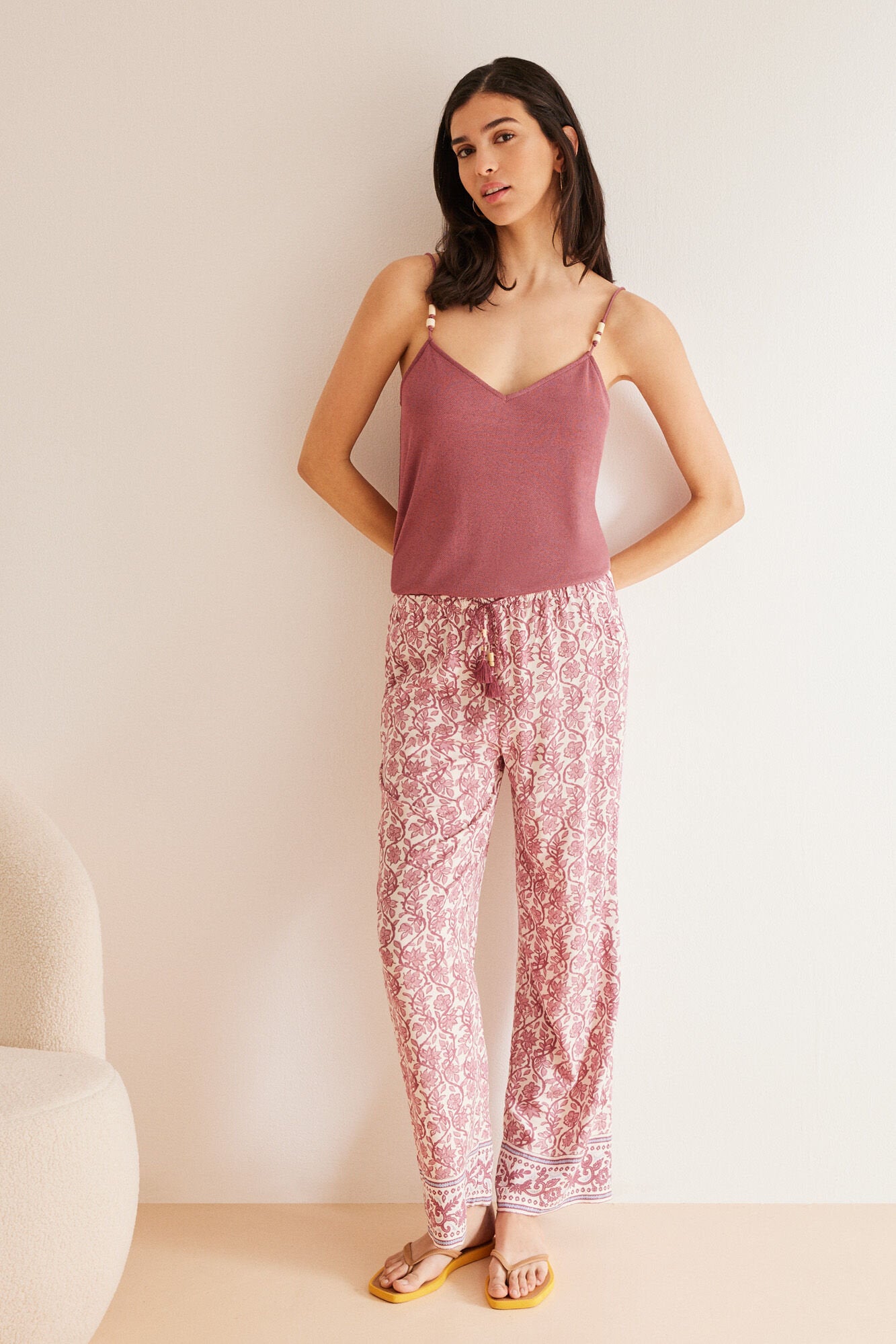 Maroon Print Long Pant_3707217_58_04