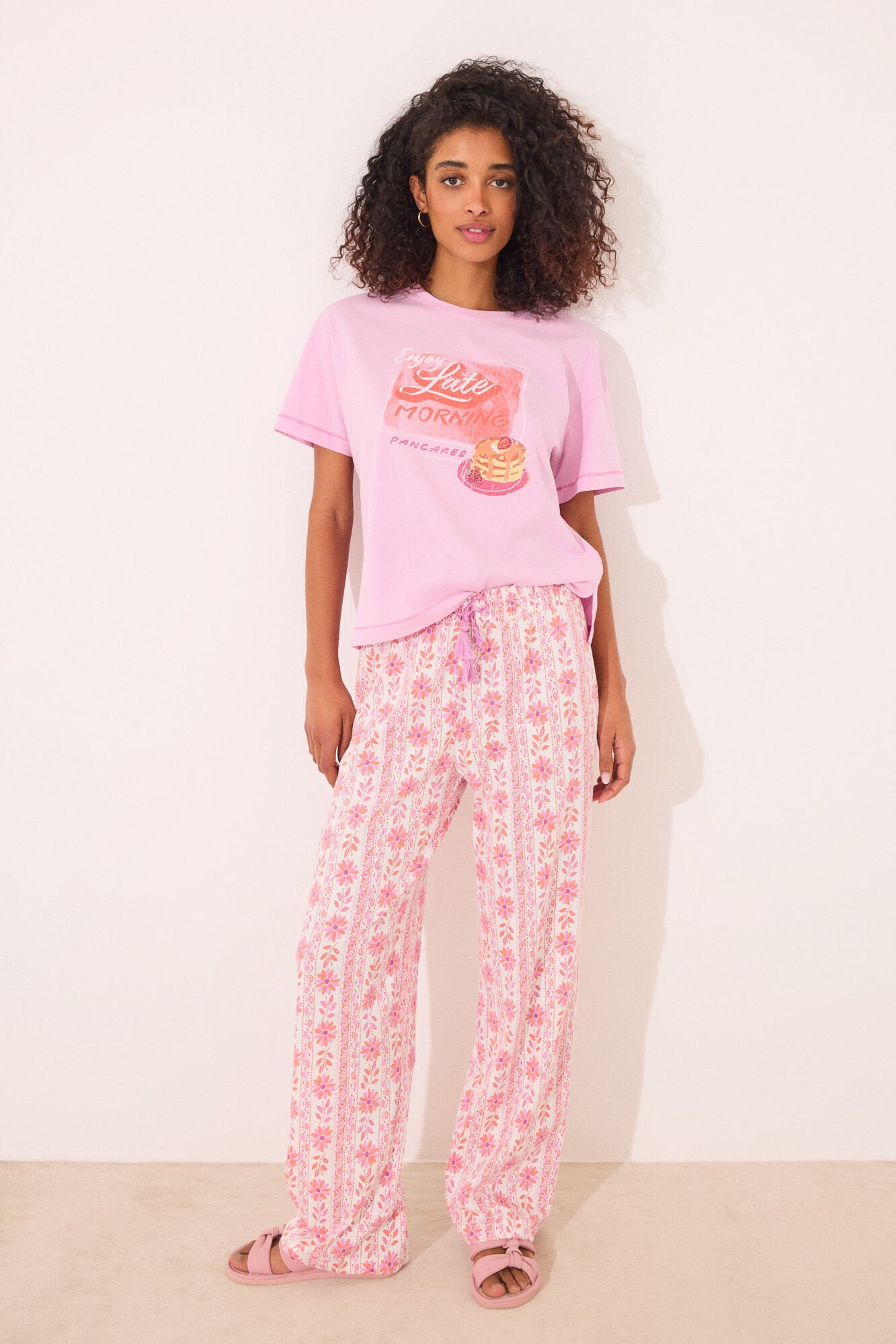 Women Secret_Long Lounge Trouser 100% Cotton Flowers_3709652_73_01