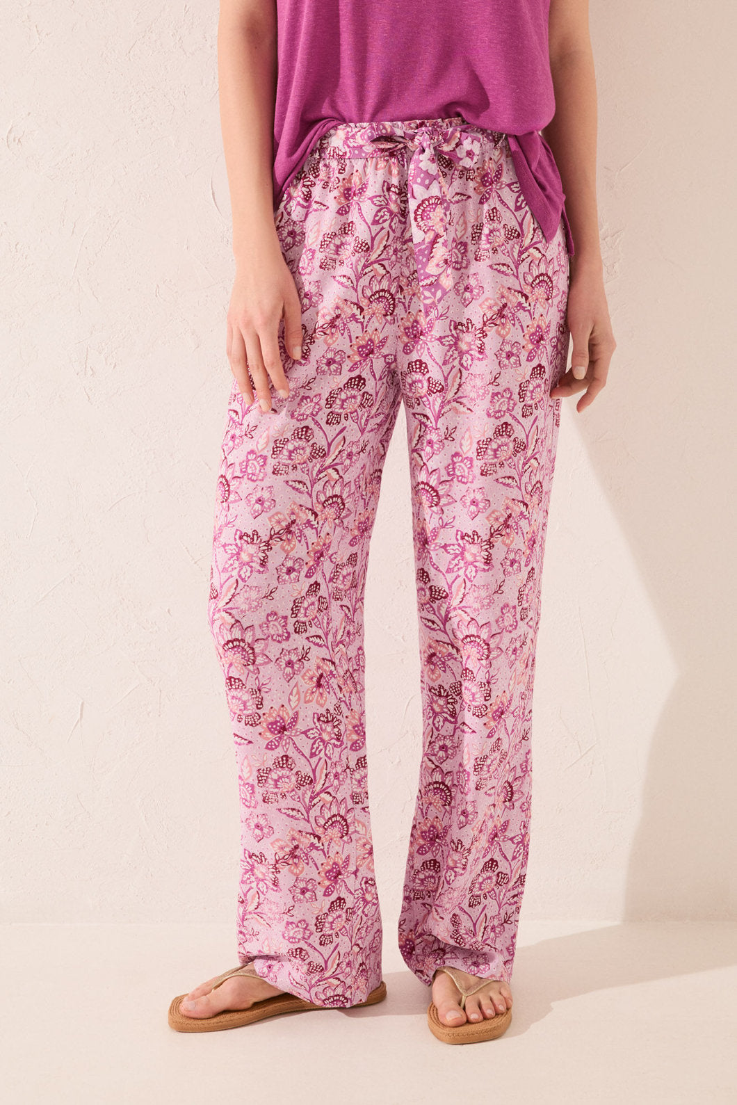 Women Secret_Pink Print Viscose Long Trouser_3709673_73_01