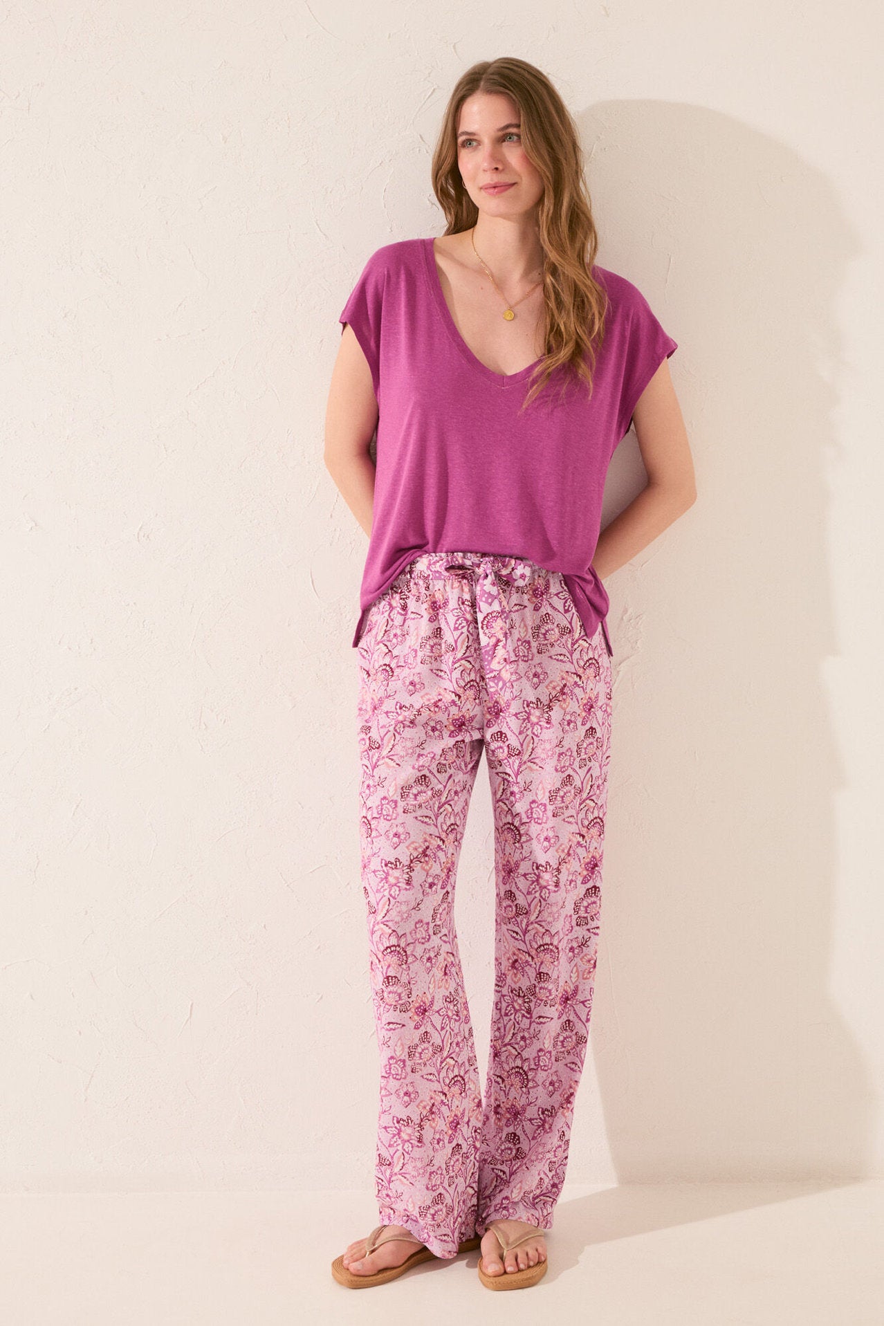 Women Secret_Pink Print Viscose Long Trouser_3709673_73_02
