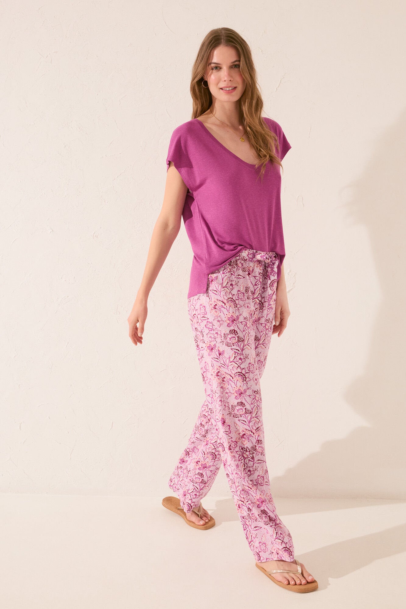 Women Secret_Pink Print Viscose Long Trouser_3709673_73_03