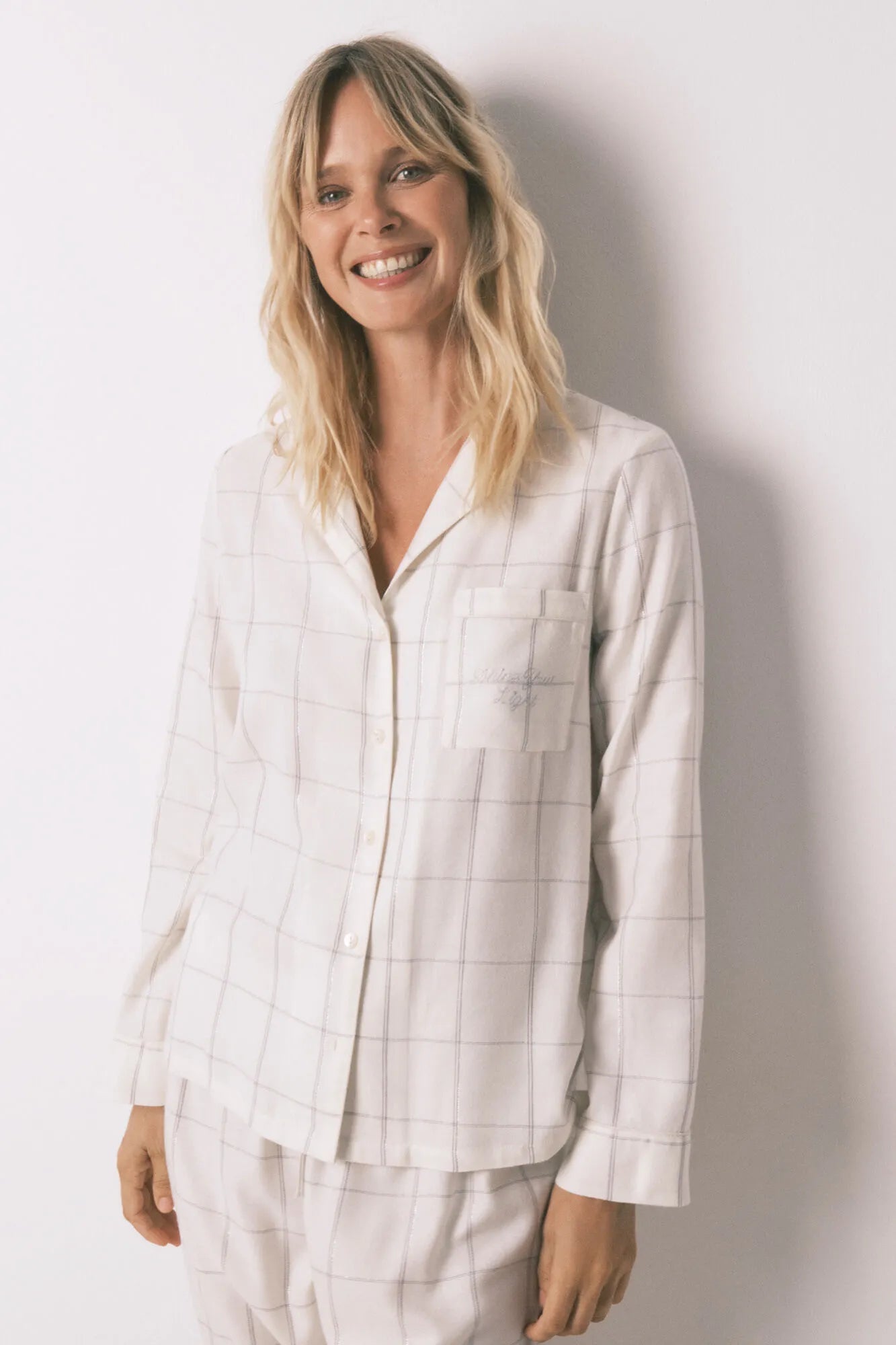 Women Secret_Ivory_White Cotton Flannel Classic Pyjamas with Plaid Print_3792061_96_02