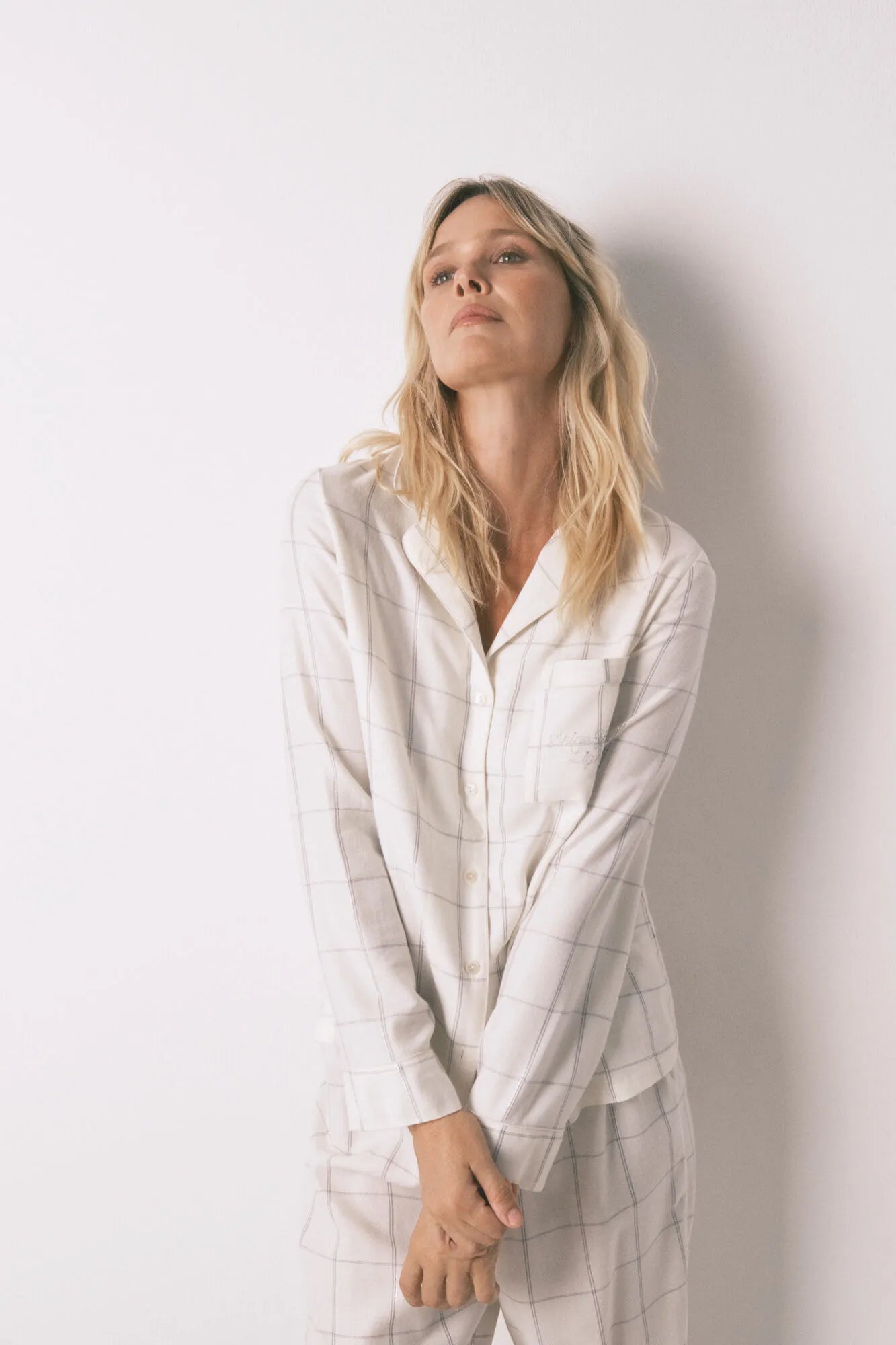 Women Secret_Ivory_White Cotton Flannel Classic Pyjamas with Plaid Print_3792061_96_03