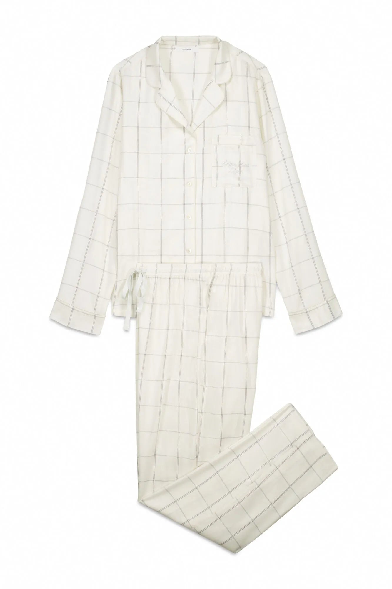 Women Secret_Ivory_White Cotton Flannel Classic Pyjamas with Plaid Print_3792061_96_07