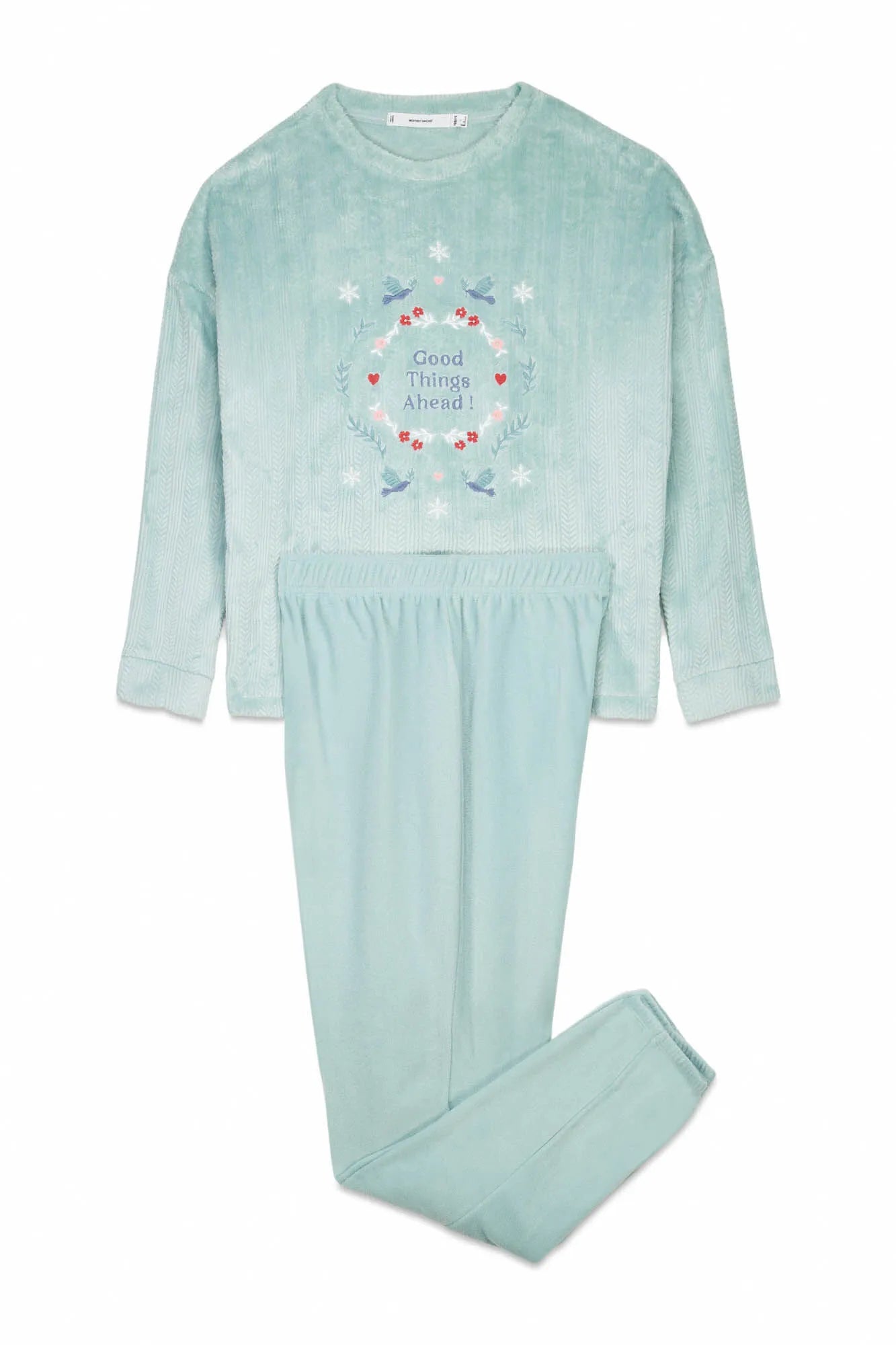 Women Secret_Green_Blue Textured Fleece Long Pyjamas_3792063_23_06