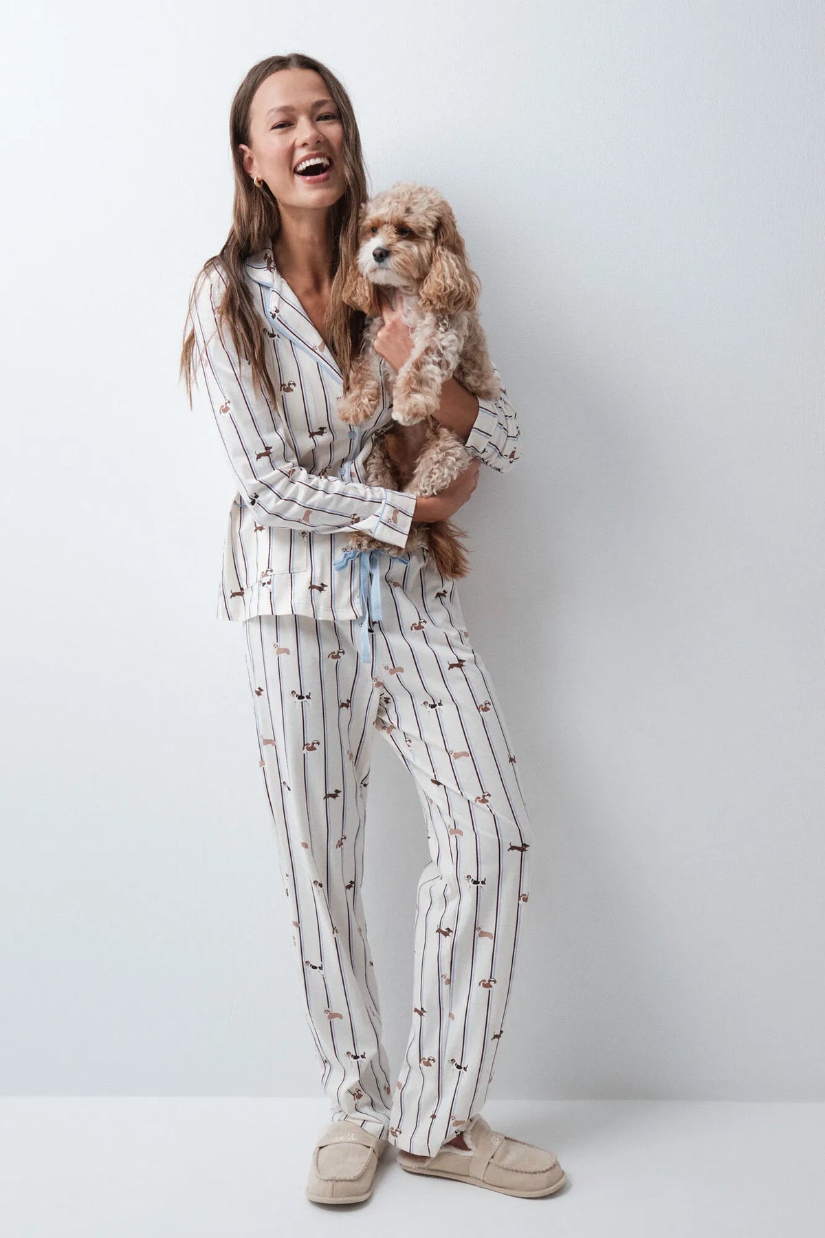 Women Secret White Print Women Striped Dog Print Classic Pyjamas SKU: 3794107_97 Image 03