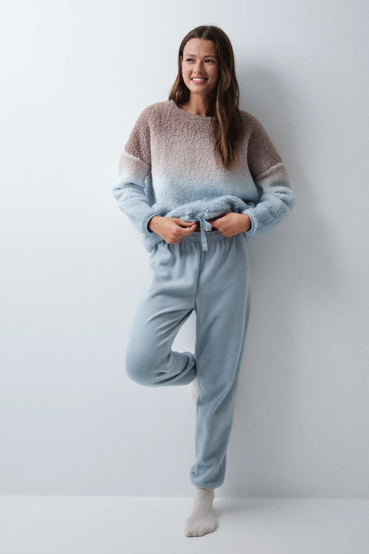Women Secret Blue Print Women DegradŽ Faux Shearling and Fleece Long Pyjamas SKU: 3794132_19 Image 02