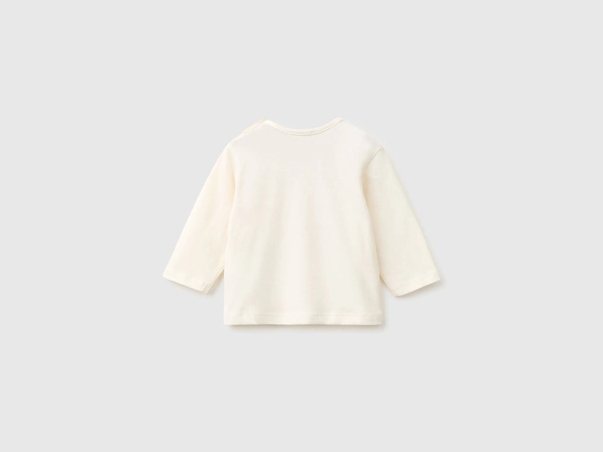 Benetton Creamy White Girl Organic Cotton Printed T-Shirt SKU: 3ATNA107H_0R2 Image 02