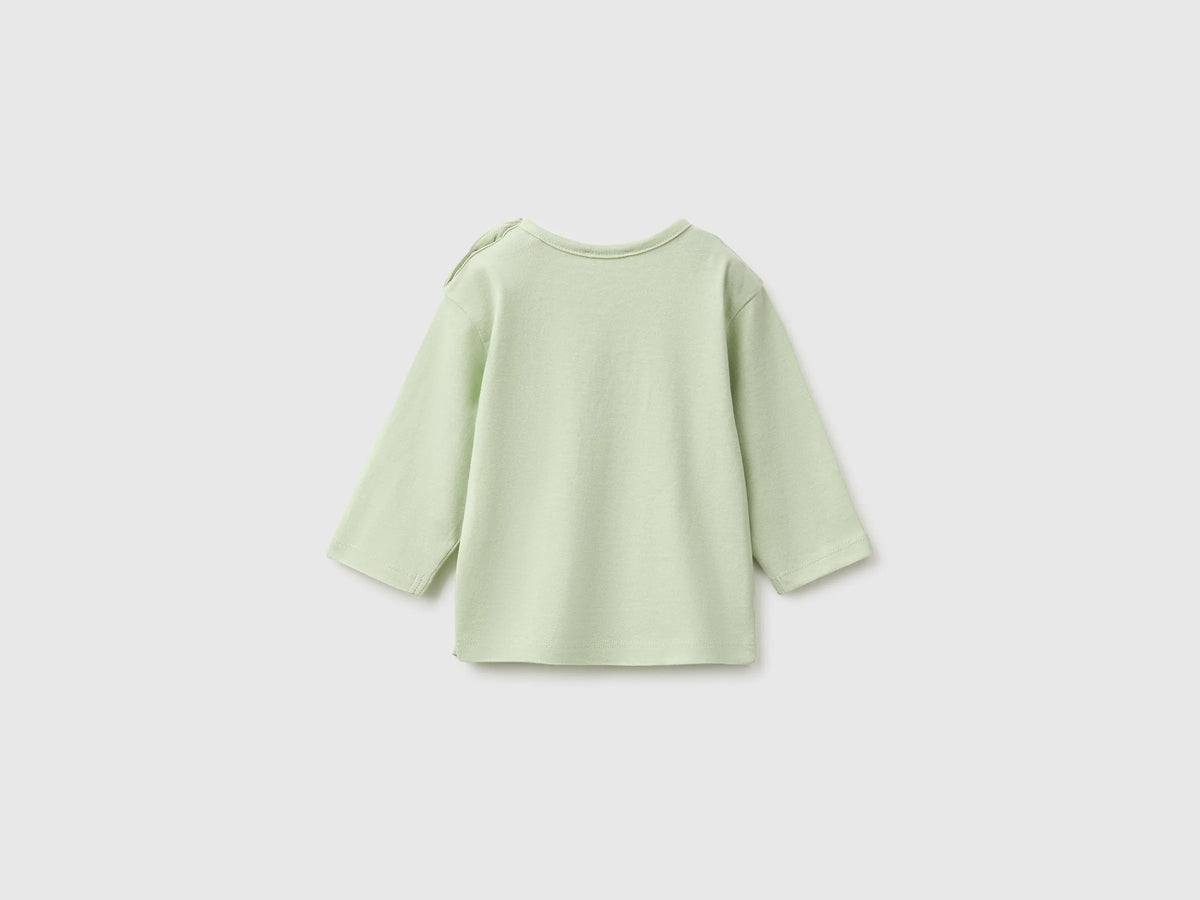 Benetton Light Green Unisex Organic Cotton Printed T-Shirt SKU: 3ATNA107H_2G8 Image 02