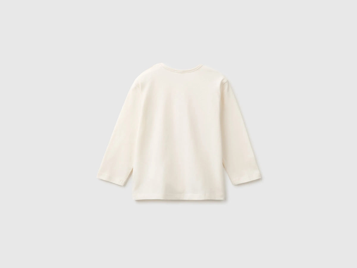 Benetton Creamy White Girl Organic Cotton Printed T-Shirt SKU: 3ATNA107H_901 Image 02