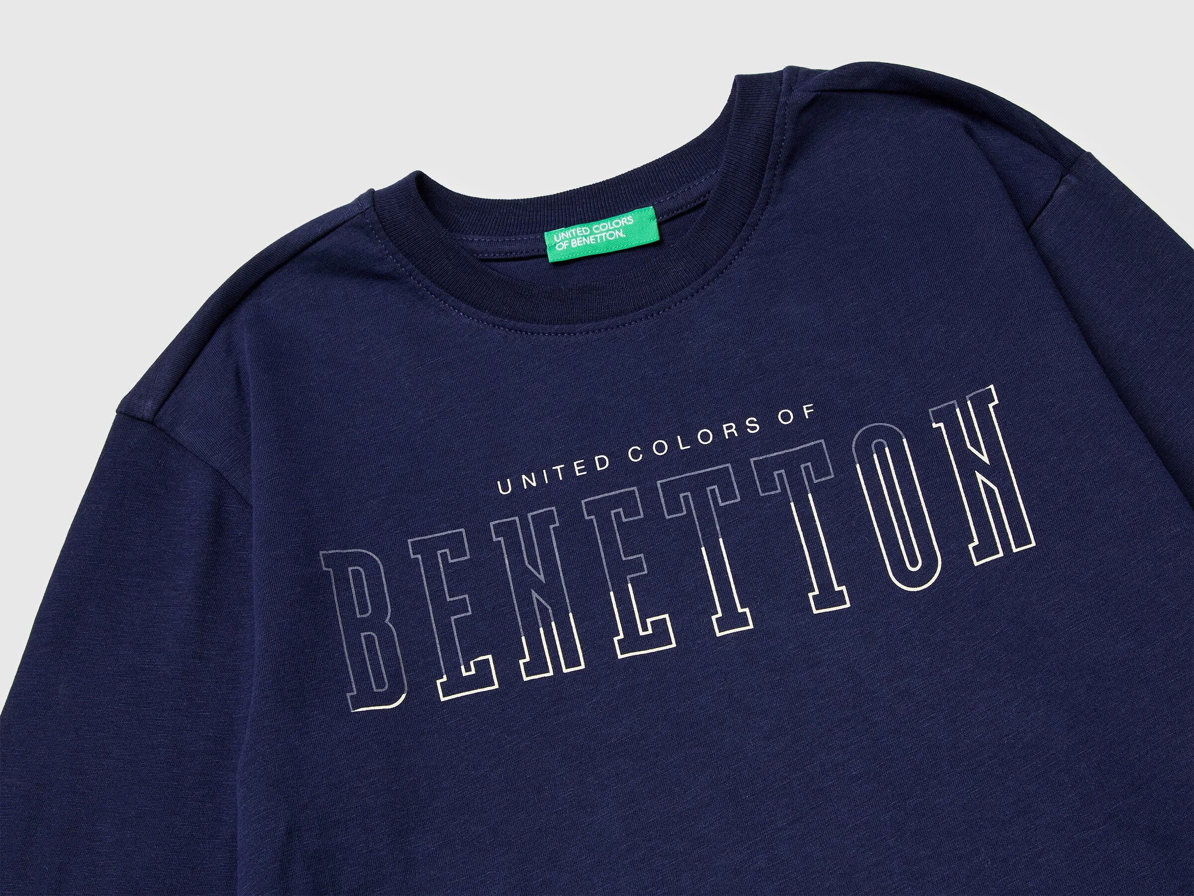 Benetton_Blue_Warm T-Shirt with Logo Print_3ATNC10QU_252_03
