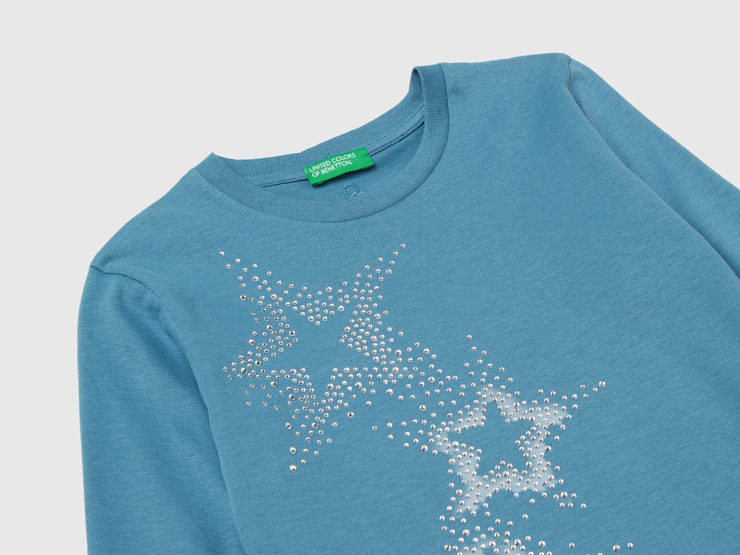 Benetton_Turquoise_T-Shirt with Rhinestone Applique_3ATNC10RF_2H6_03
