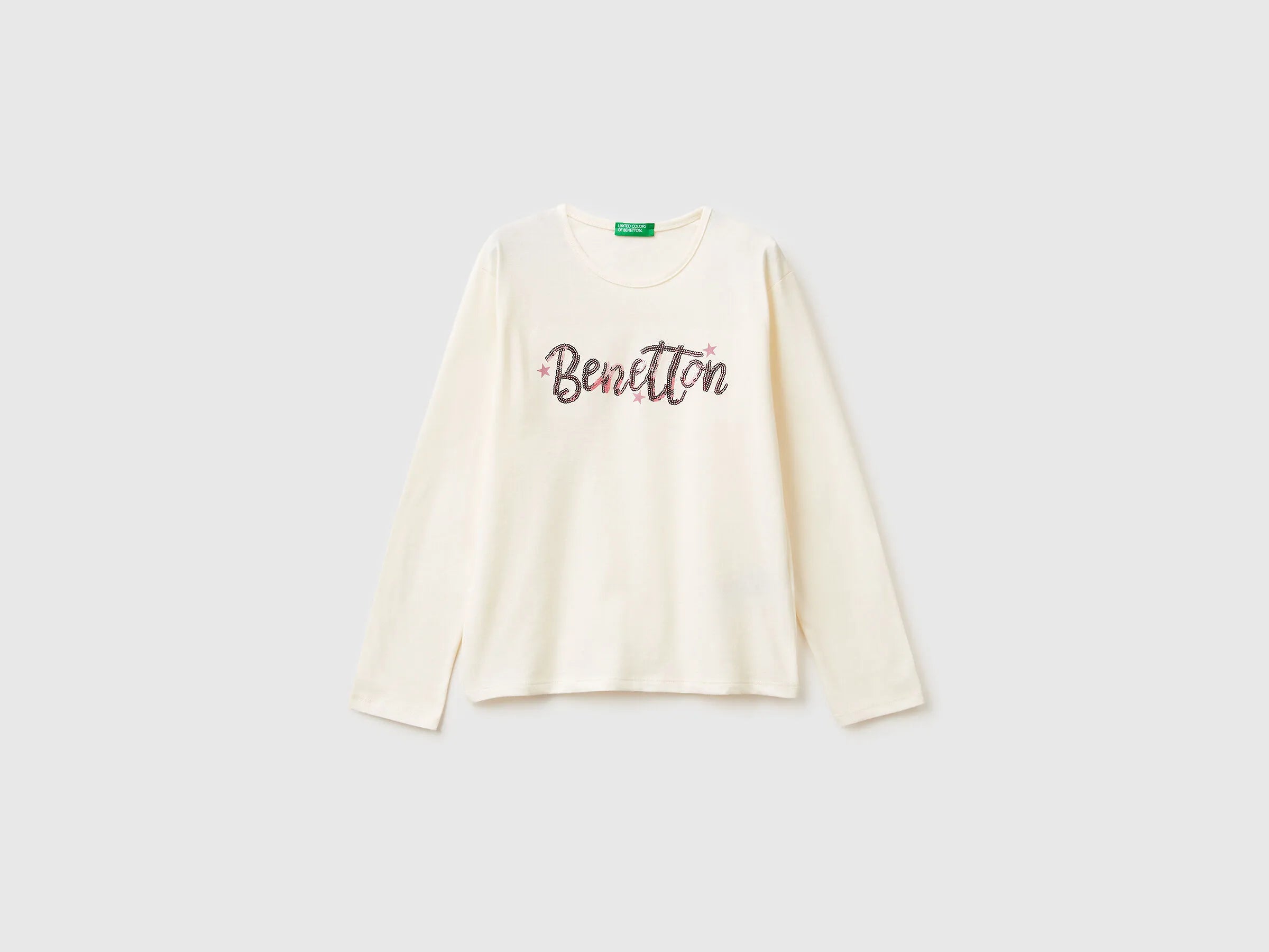 Benetton_Creamy White_T-Shirt in Warm Cotton with Sequins_3ATNC10RG_0R2_01
