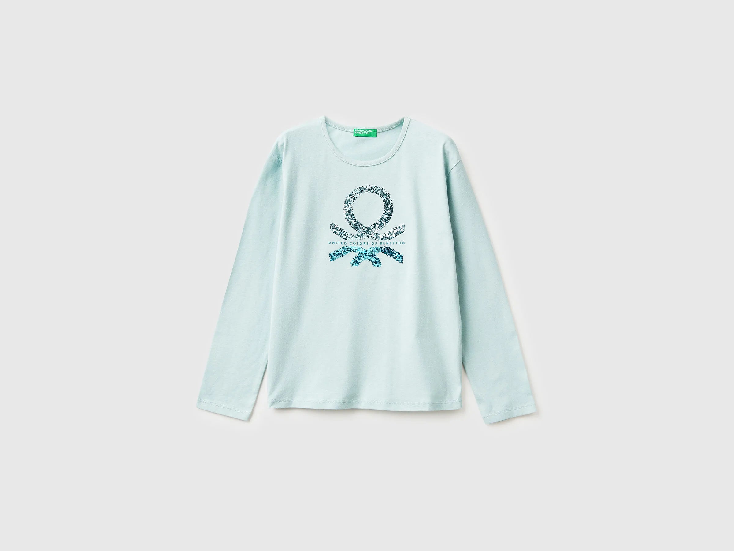 Benetton_Aqua_T-Shirt in Warm Cotton with Sequins_3ATNC10RG_17H_01