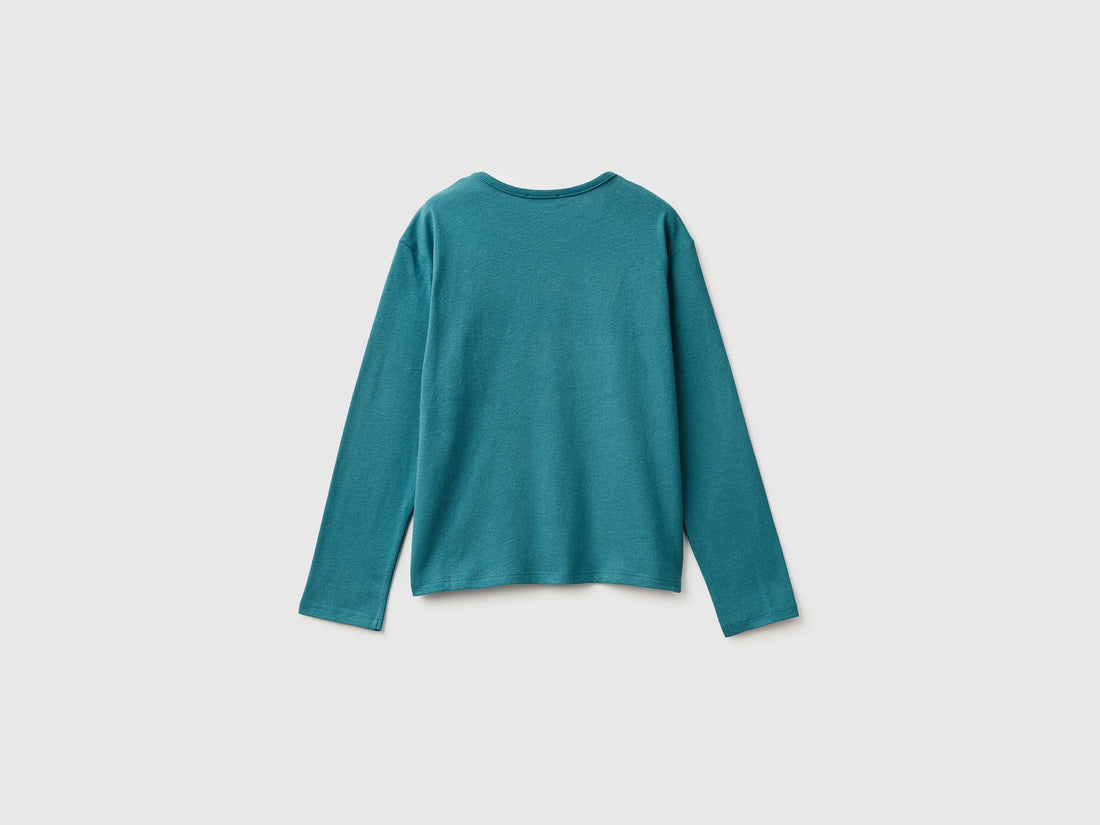 Benetton_Turquoise_T-Shirt in Warm Cotton with Sequins_3ATNC10RG_2H6_02