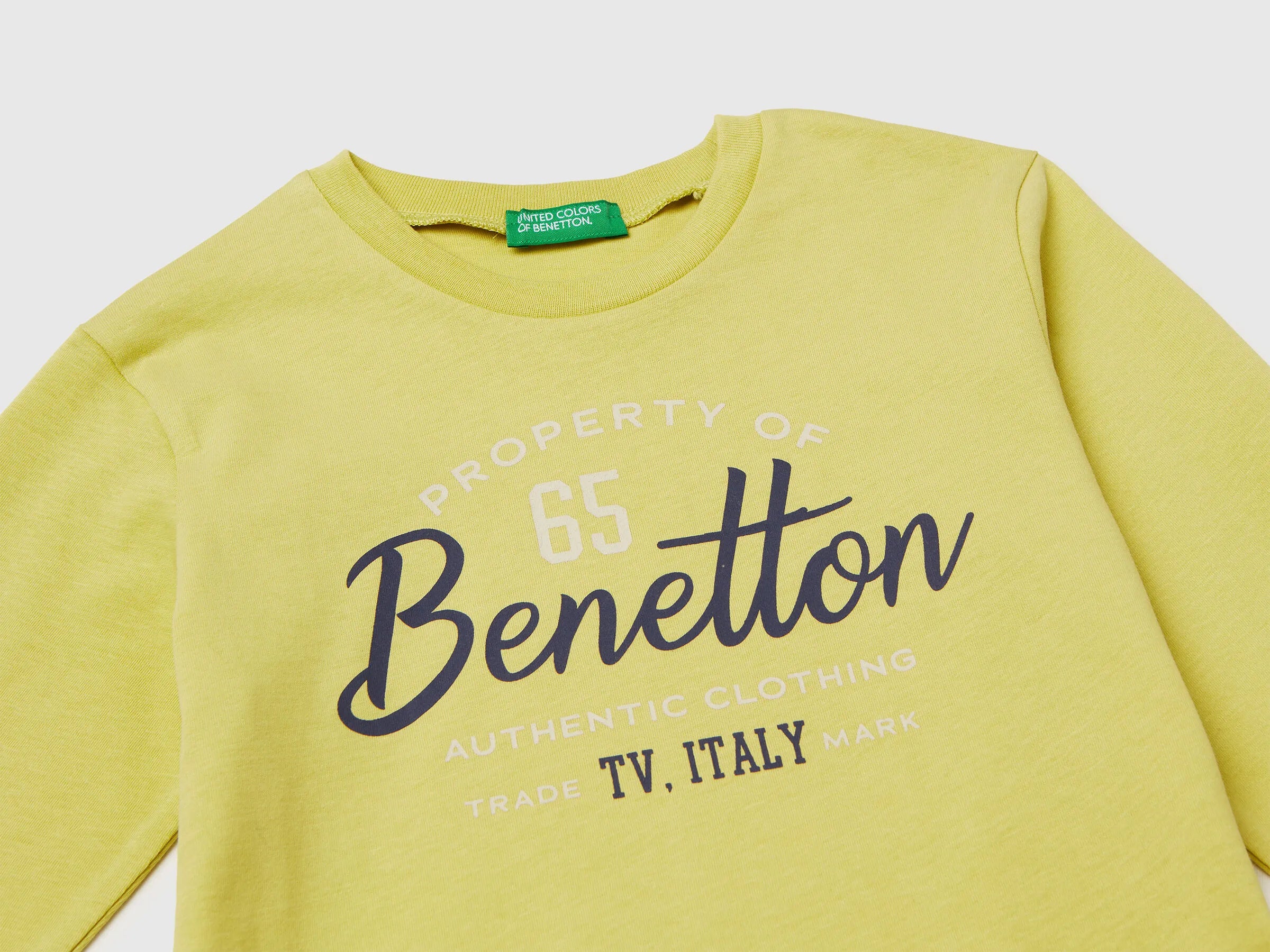 Benetton_Yellow_Crew Neck T-Shirt in Warm Cotton_3ATNG10KT_0Y6_03