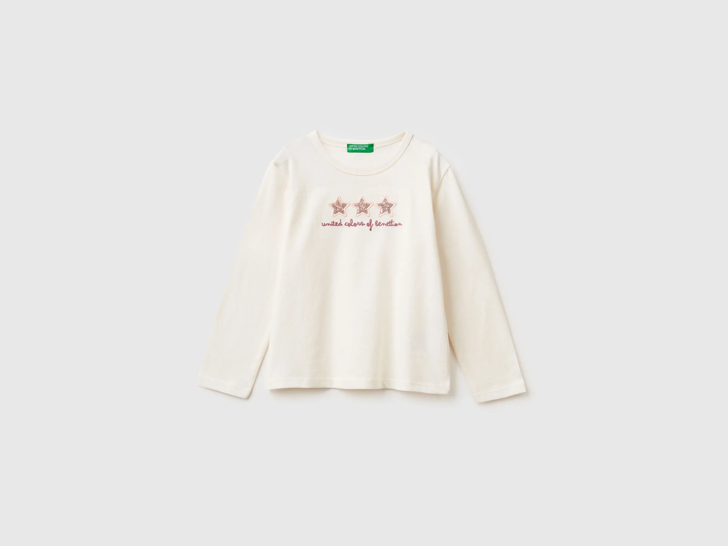 Benetton_Creamy White_T-Shirt with Print and Sequins_3ATNG10KZ_0R2_01