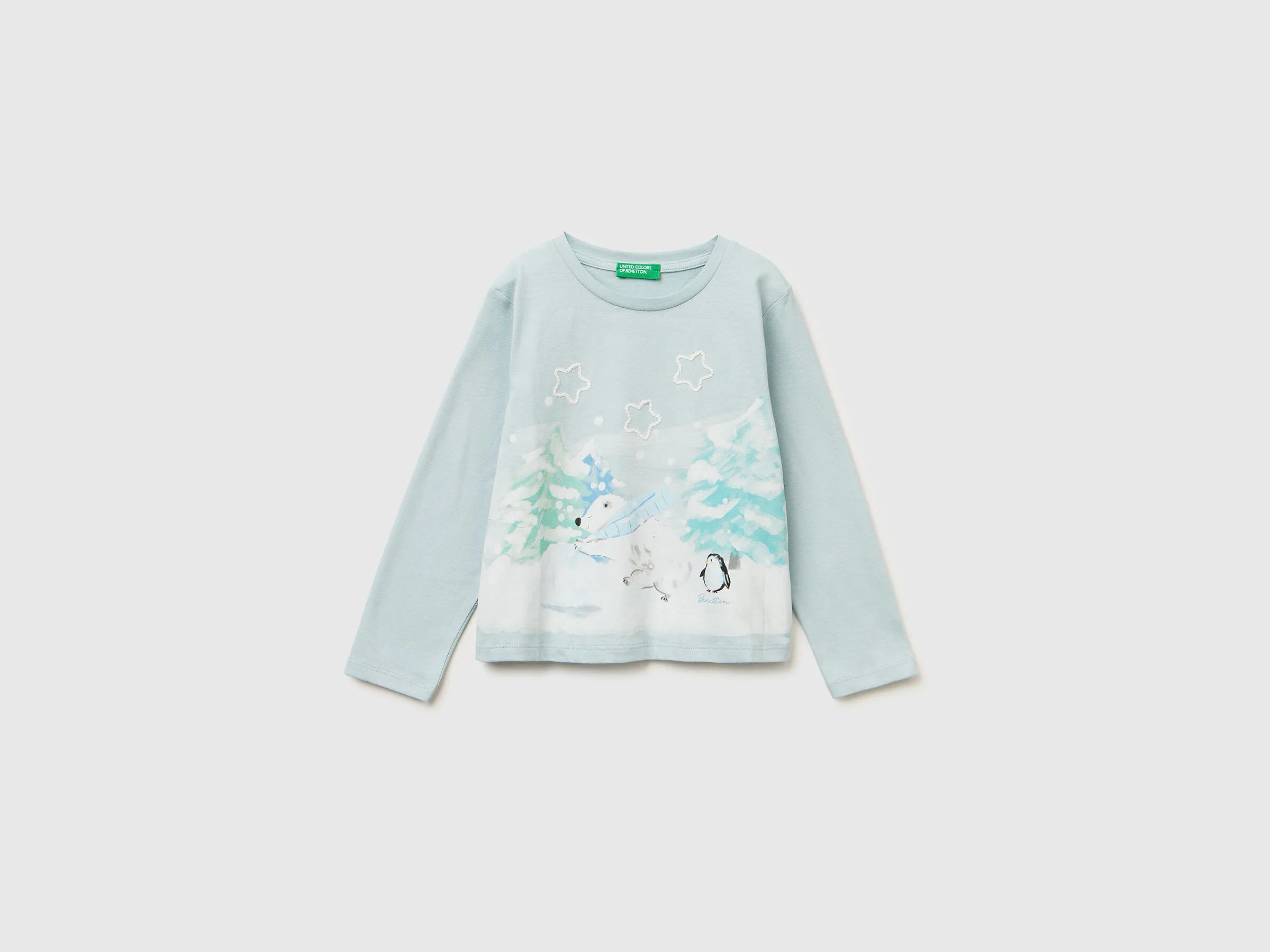 Benetton_Aqua_Cotton T-Shirt with Print_3ATNG10L9_17H_01