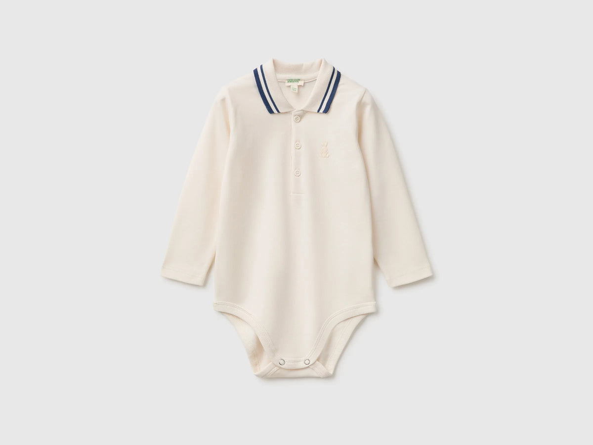 Benetton Creamy White Unisex Cotton Polo Bodysuit SKU: 3CDIAB00F_0R2 Image 01