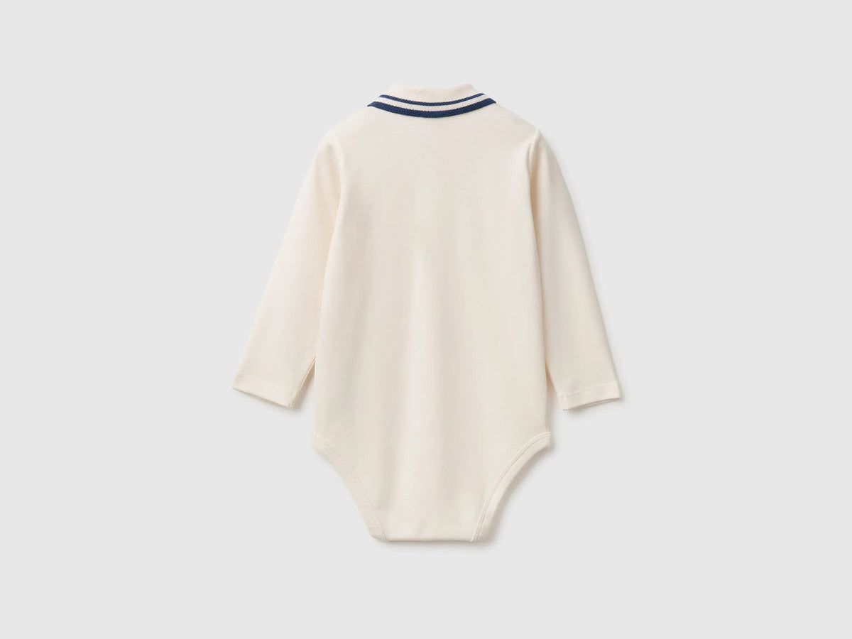 Benetton Creamy White Unisex Cotton Polo Bodysuit SKU: 3CDIAB00F_0R2 Image 02