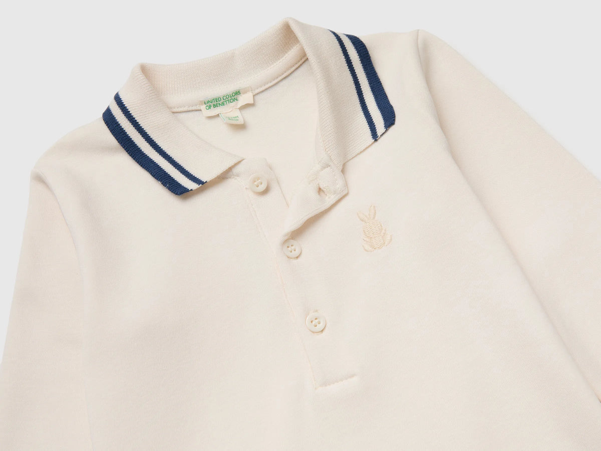 Benetton Creamy White Unisex Cotton Polo Bodysuit SKU: 3CDIAB00F_0R2 Image 03